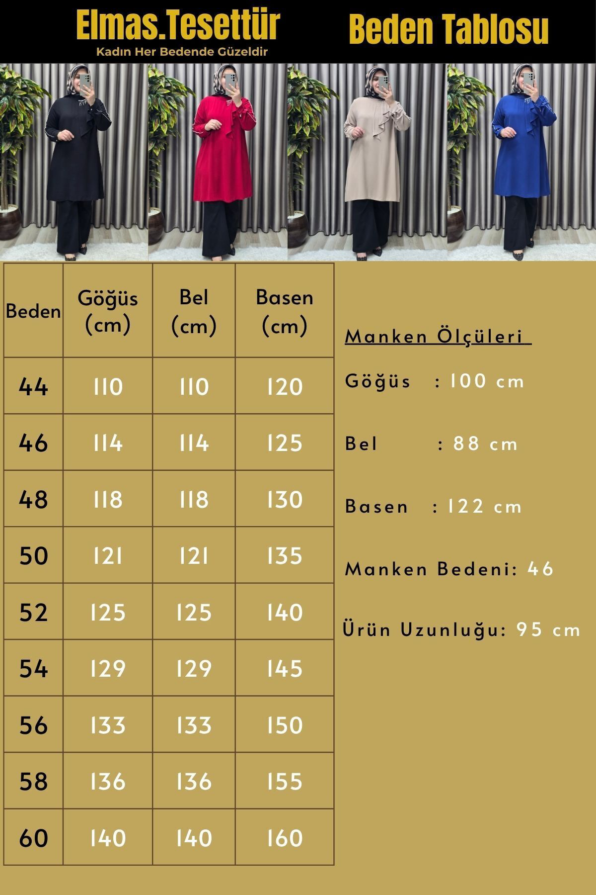 Kadın Tesettür Giyim Büyük Beden Taşlı Fular Krep Abiye Tunik