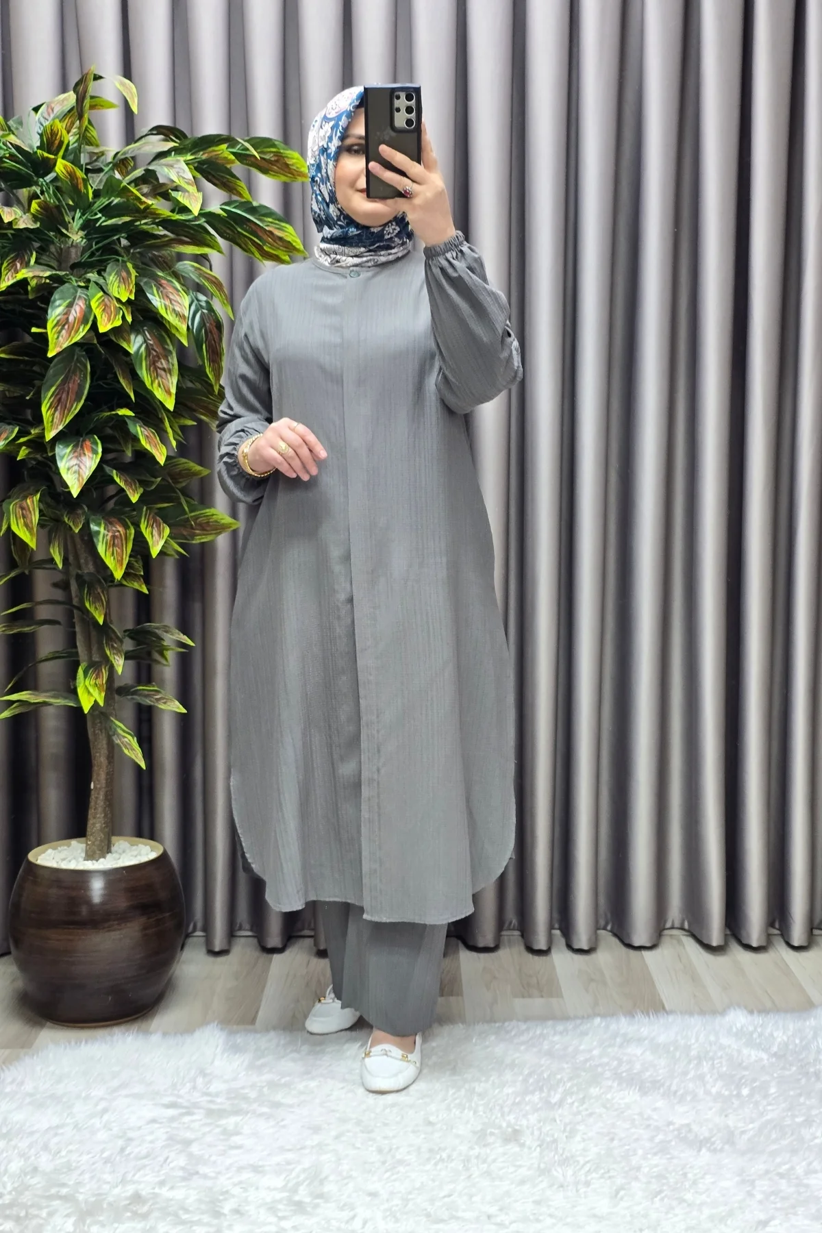 Kadın Tesettür Giyim Büyük Beden Gofre İkili Takım