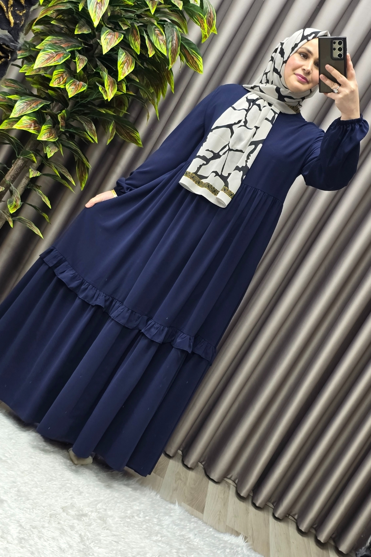 Kadın Tesettür Giyim Endonezya Krebi Fırfırlı Elbise