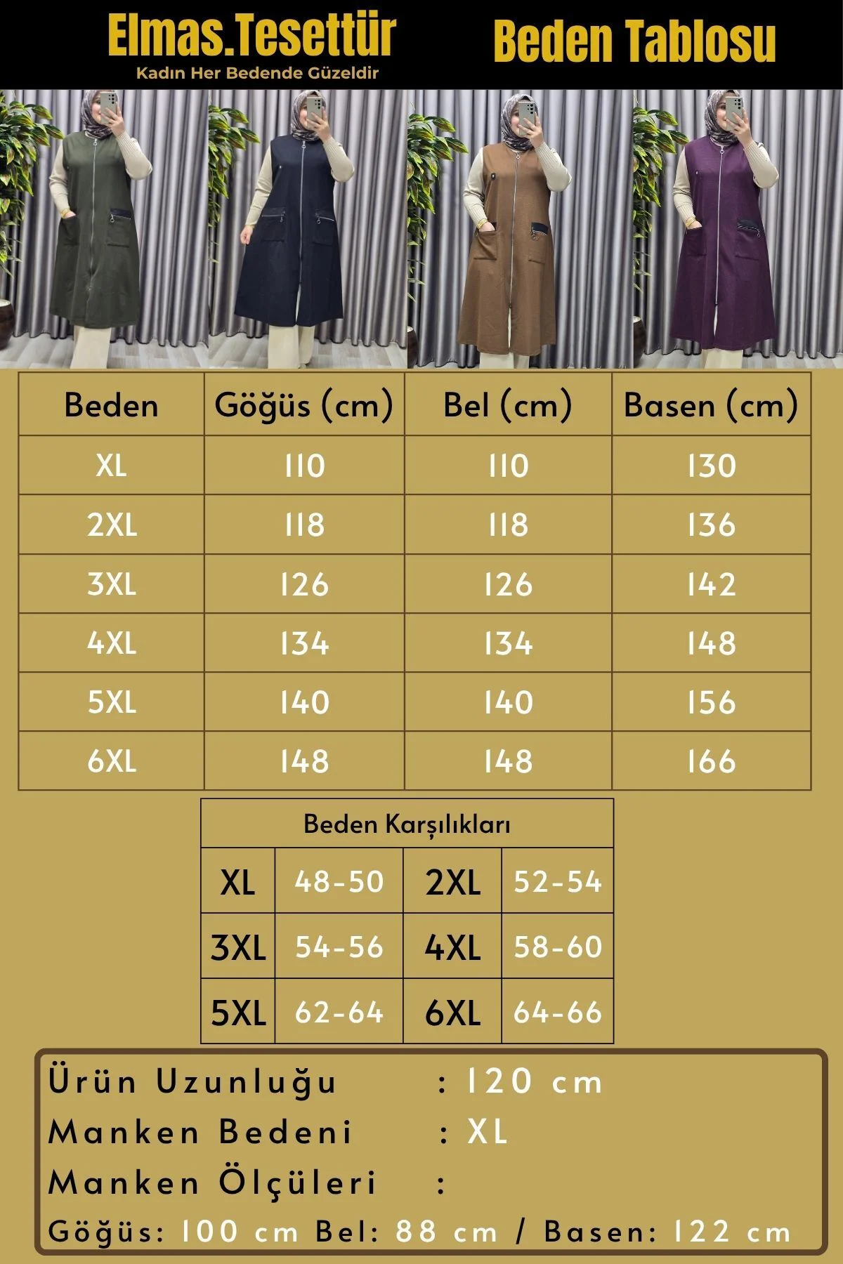 Kadın Tesettür Giyim Büyük Beden Ottoman Yelek