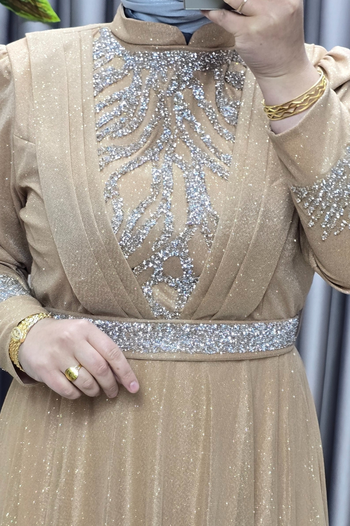 Kadın Tesettür Giyim Büyük Beden V Taşlı Abiye