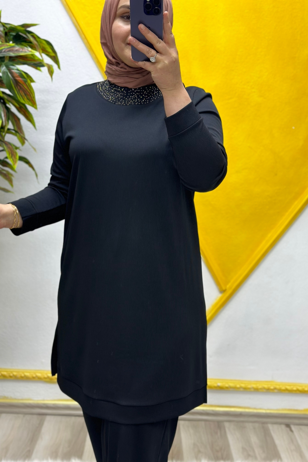 Kadın Tesettür Giyim Büyük Beden Pantolonlu Ecrin İkili Takım