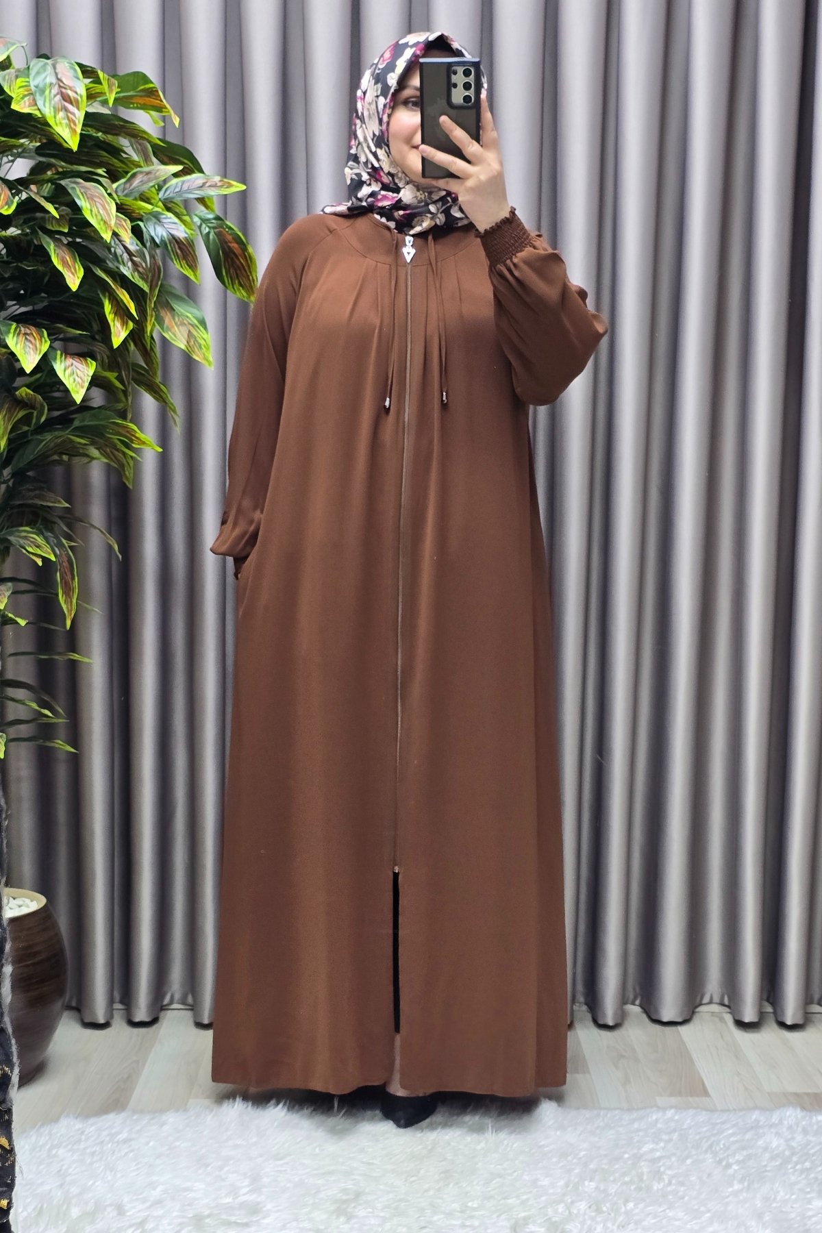 Kadın Tesettür Giyim Büyük Beden Nur Robalı Krep Ferace