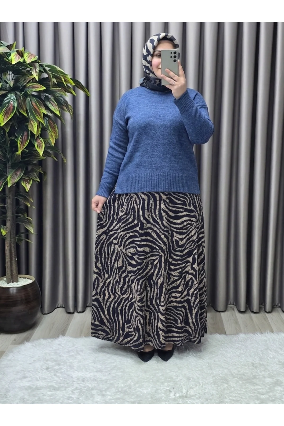 Kadın tesettür Giyim Büyük Beden Zebra Etek - Görsel 2