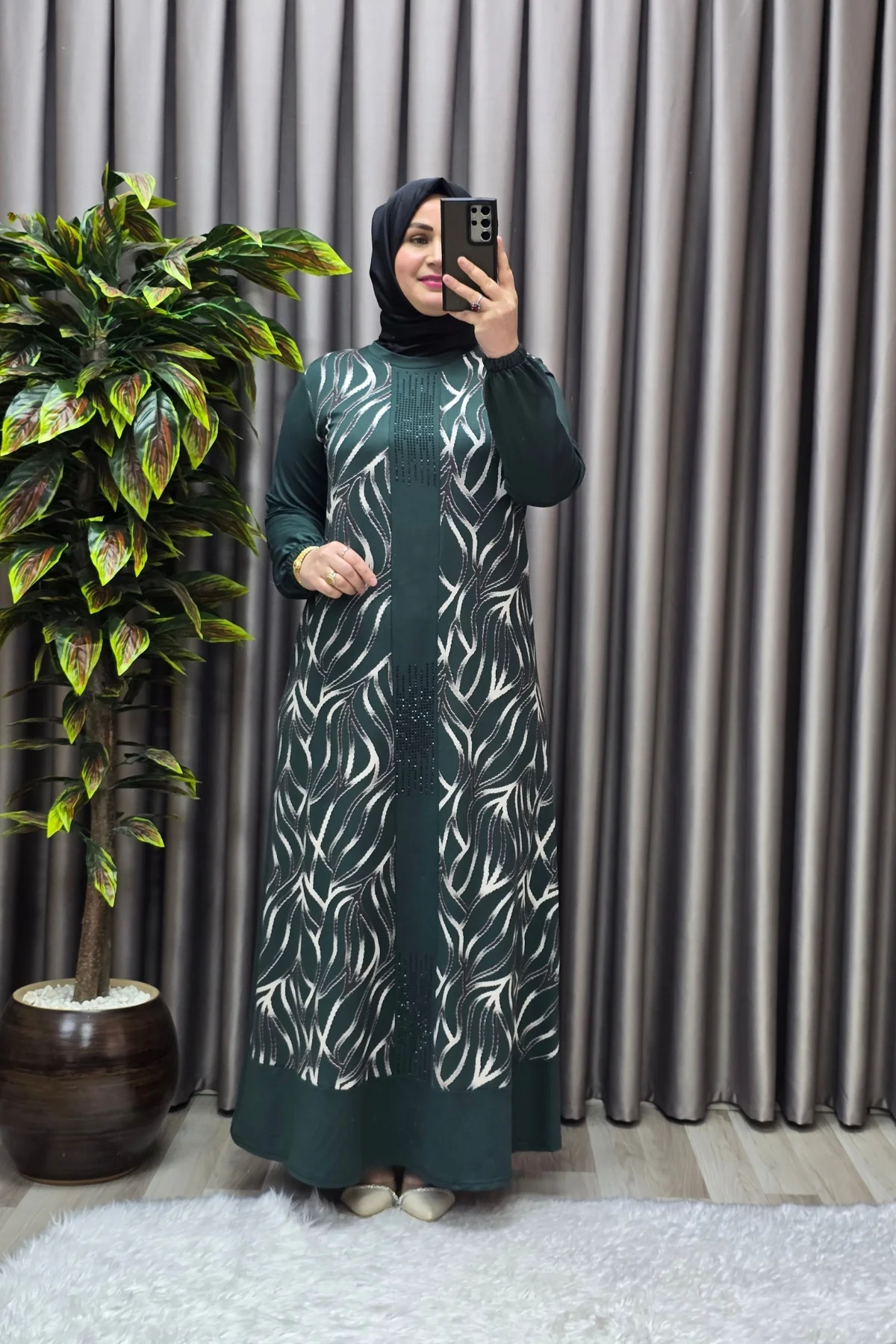 Kadın Tesettür Giyim Büyük Beden Çakma Yelek Elbise