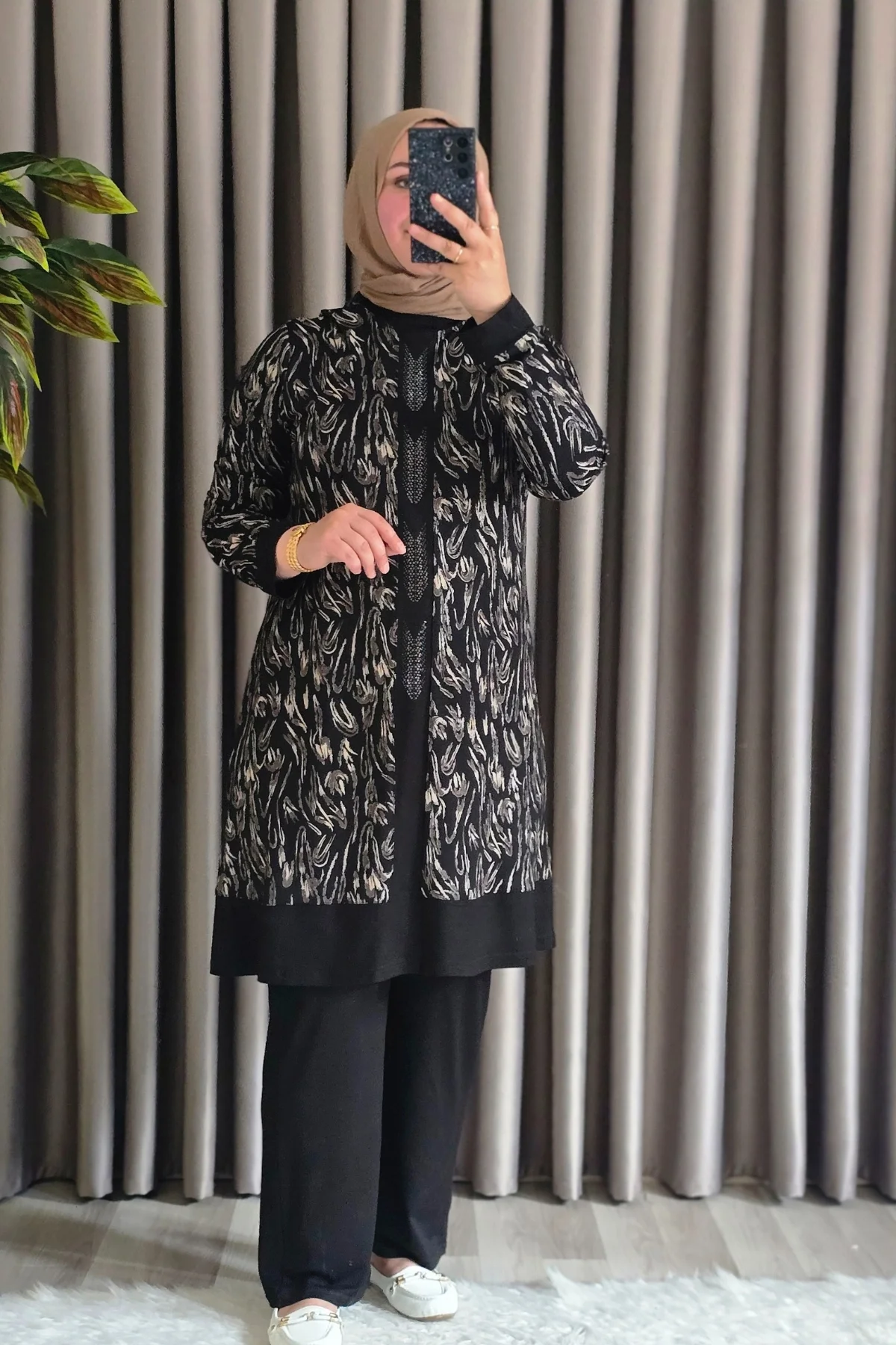 Kadın Tesettür Giyim Büyük Beden Şerit Desenli Nisa Takım