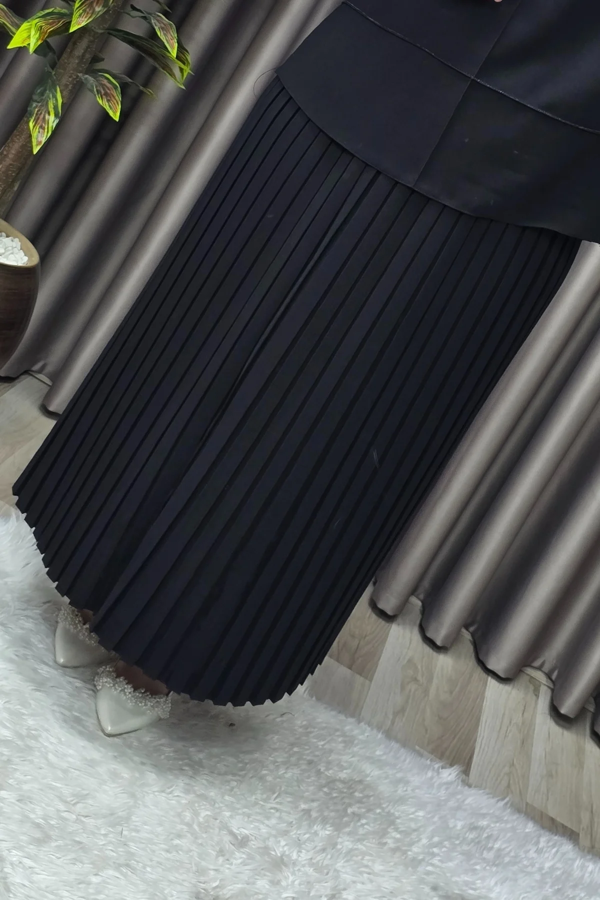 Kadın Tesettür Giyim Büyük Beden Krep Etekli Takım