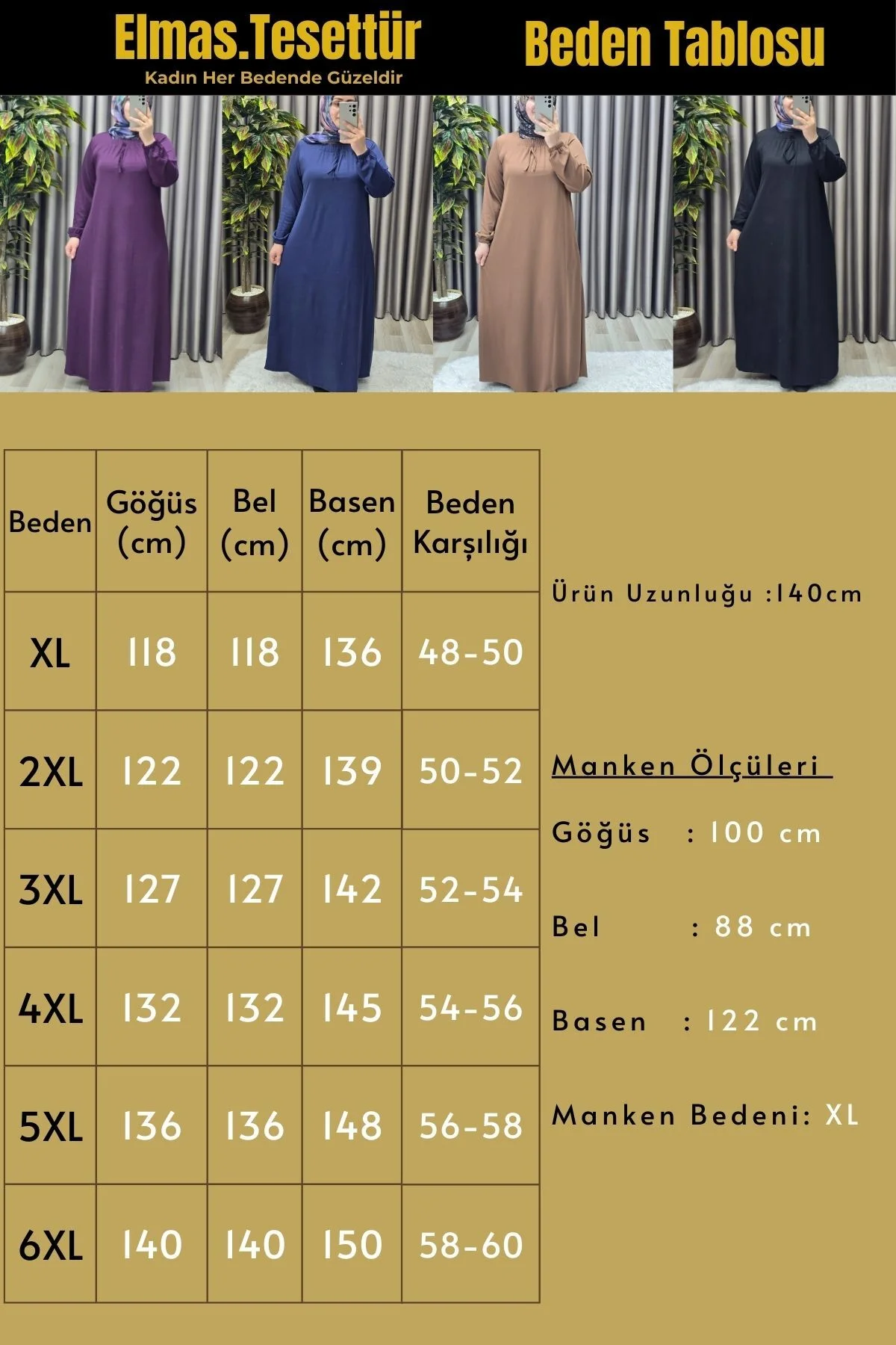 Kadın Tesettür Giyim Büyük Beden Kare Yaka Robalı Lina Elbise - Görsel 3