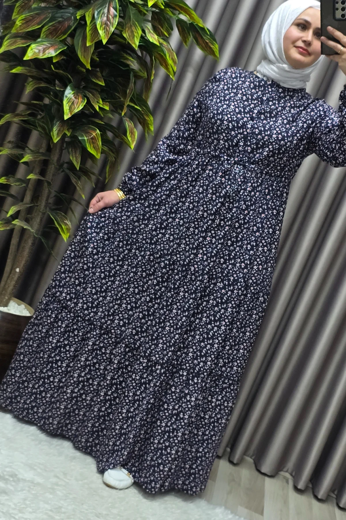 Kadın Tesettür Giyim Yazlık Viscon Üç Katlı Papatya Elbise