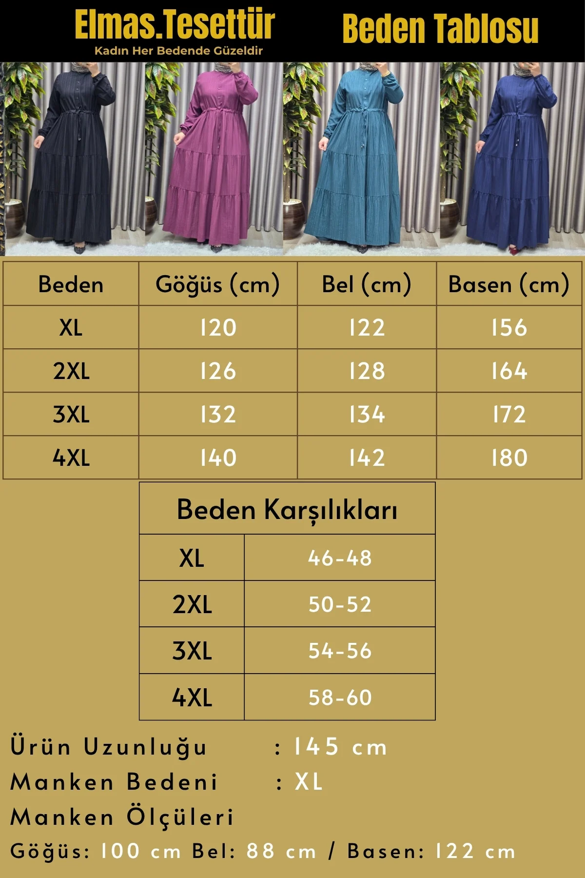 Kadın Tesettür Giyim Büyük Beden Gofre Elbise