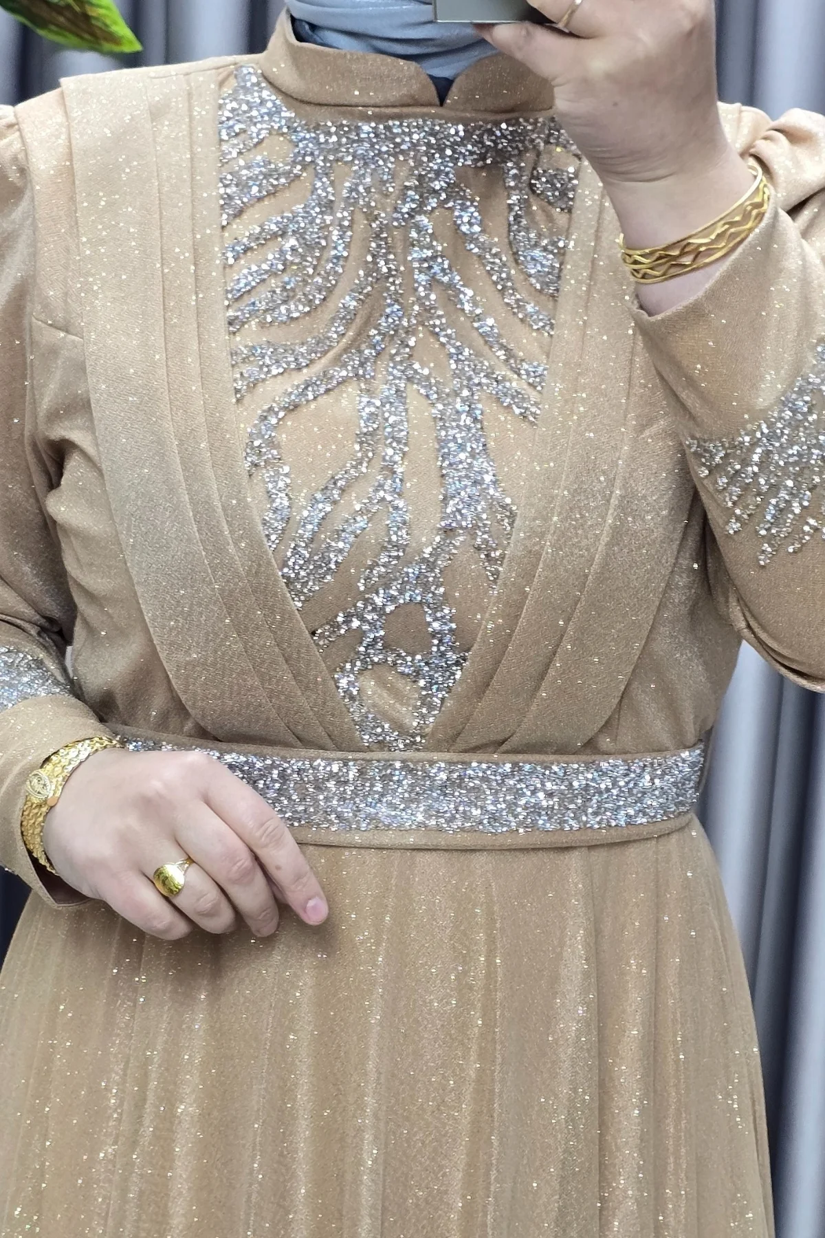 Kadın Tesettür Giyim Büyük Beden V Taşlı Abiye