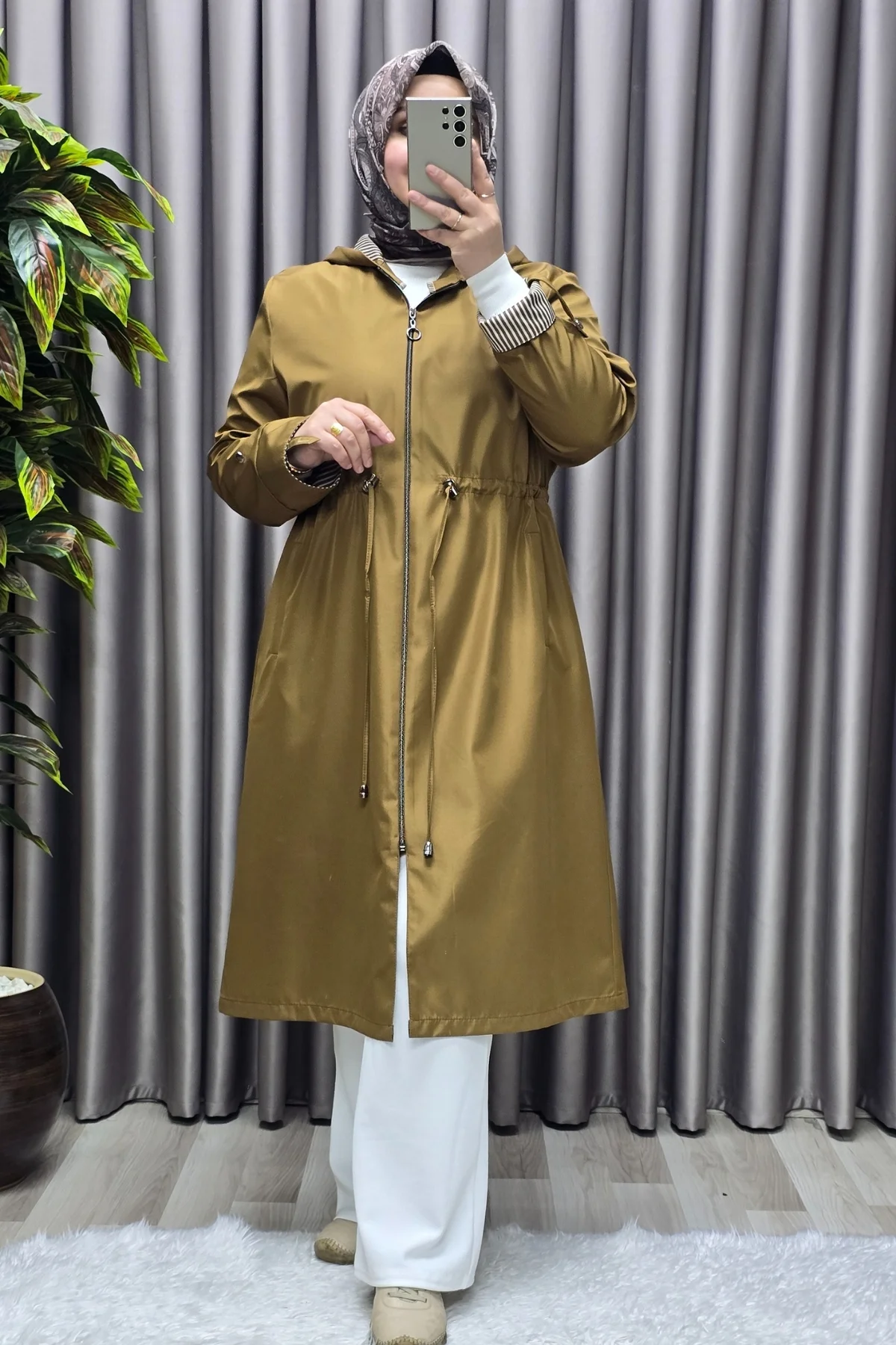 Kadın Tesettür Giyim Büyük Beden Fransız Boy Mevsimlik Trençkot