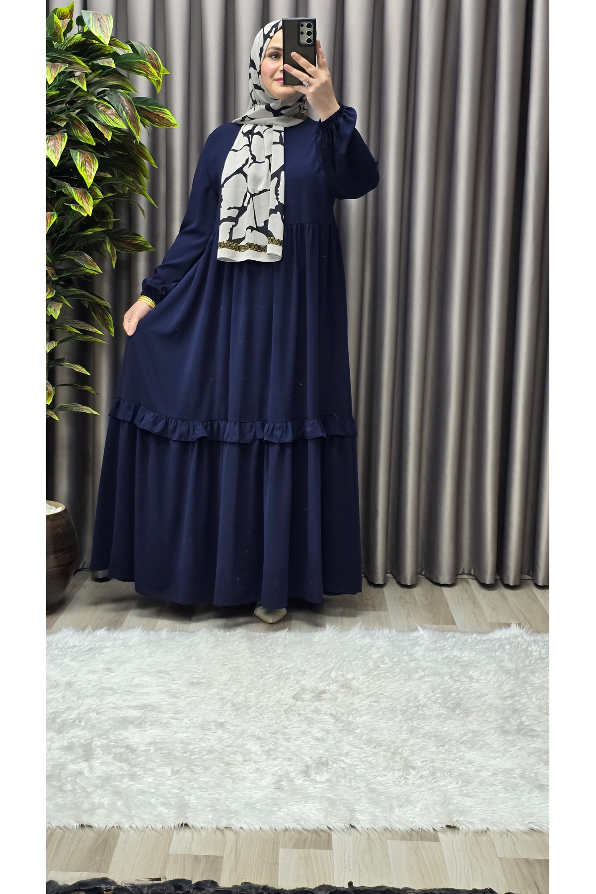 Kadın Tesettür Giyim Endonezya Krebi Fırfırlı Elbise