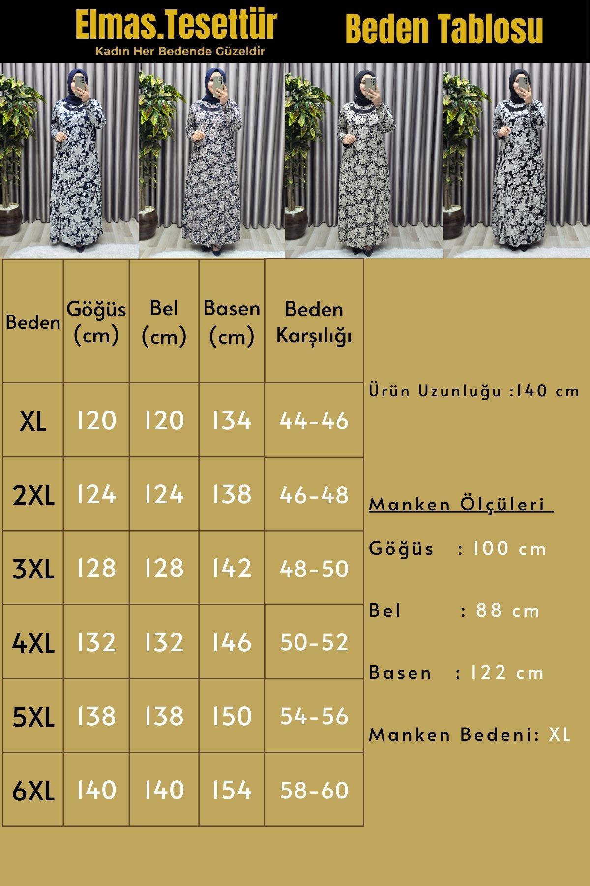 Kadın Tesettür Giyim Büyük Beden Pamuklu Anne Elbise