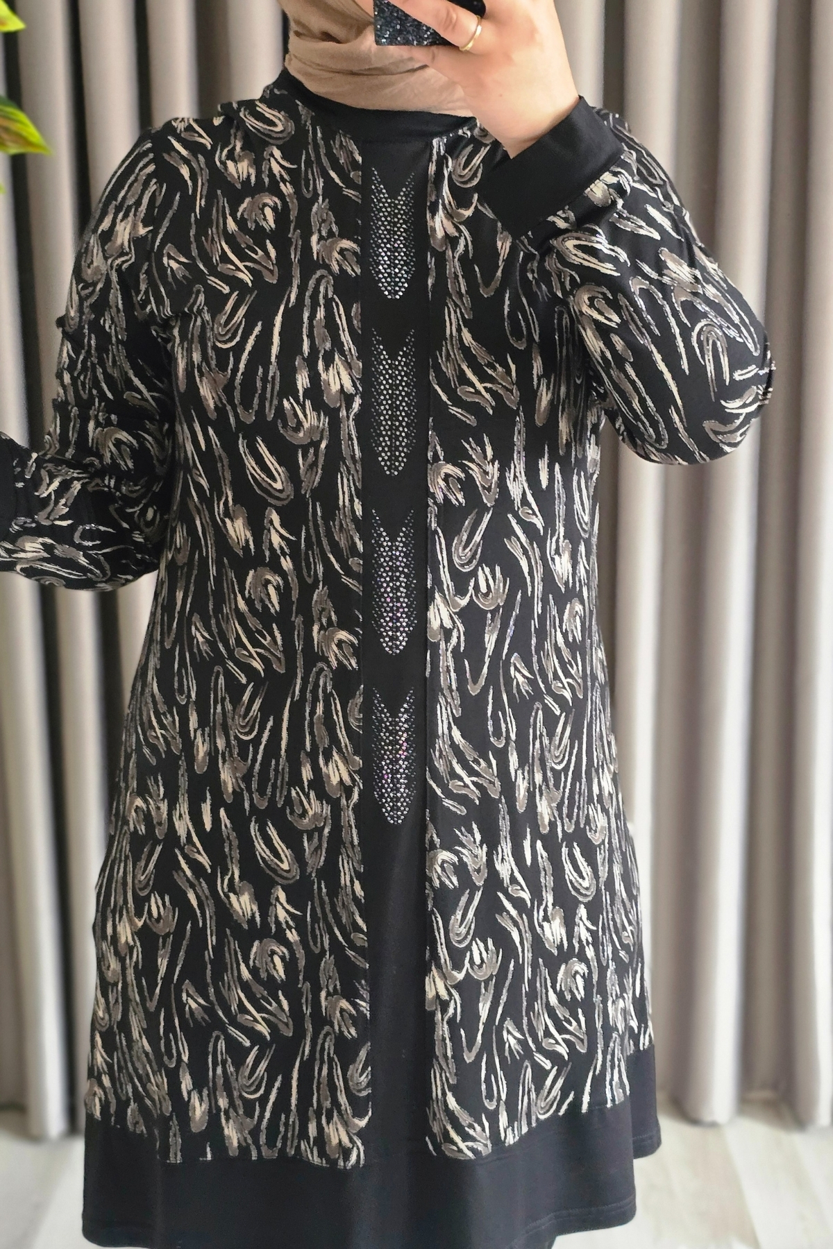 Elmas Tesettür Kadın Tesettür Giyim Büyük Beden Şerit Desenli Nisa Takım