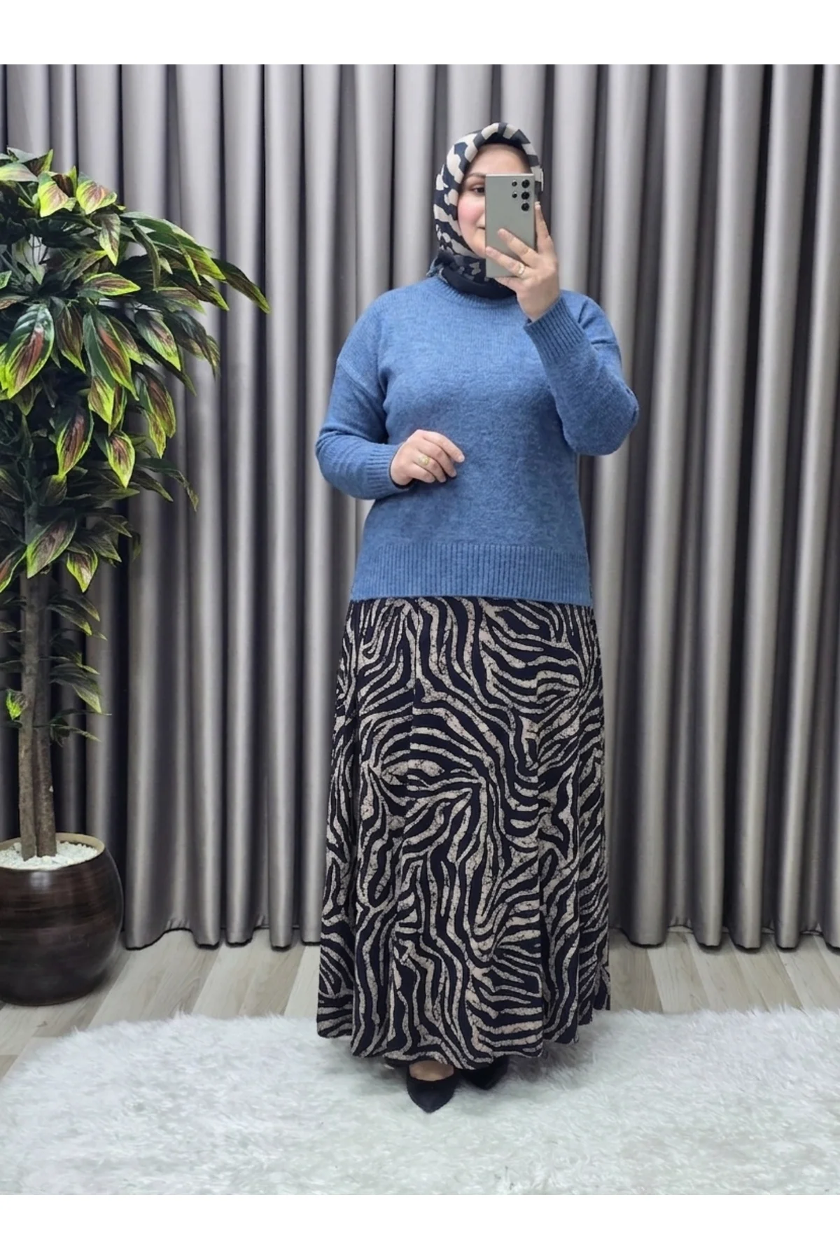 Kadın tesettür Giyim Büyük Beden Zebra Etek - Görsel 8
