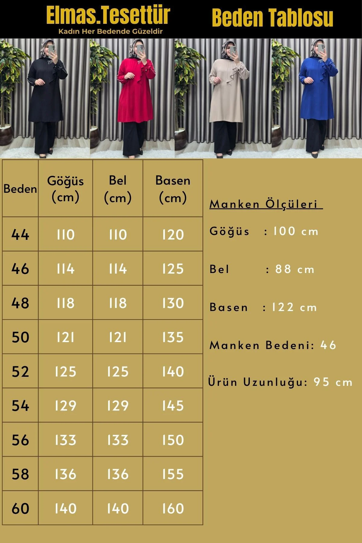 Kadın Tesettür Giyim Büyük Beden Taşlı Fular Krep Abiye Tunik - Görsel 3