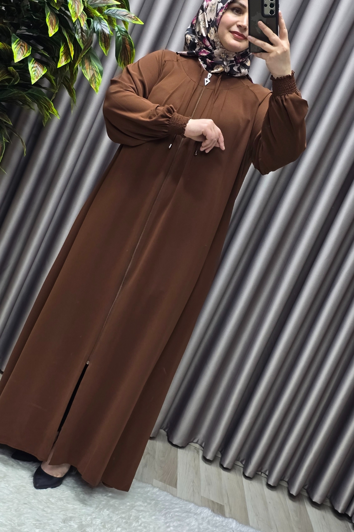 Kadın Tesettür Giyim Büyük Beden Nur Robalı Krep Ferace