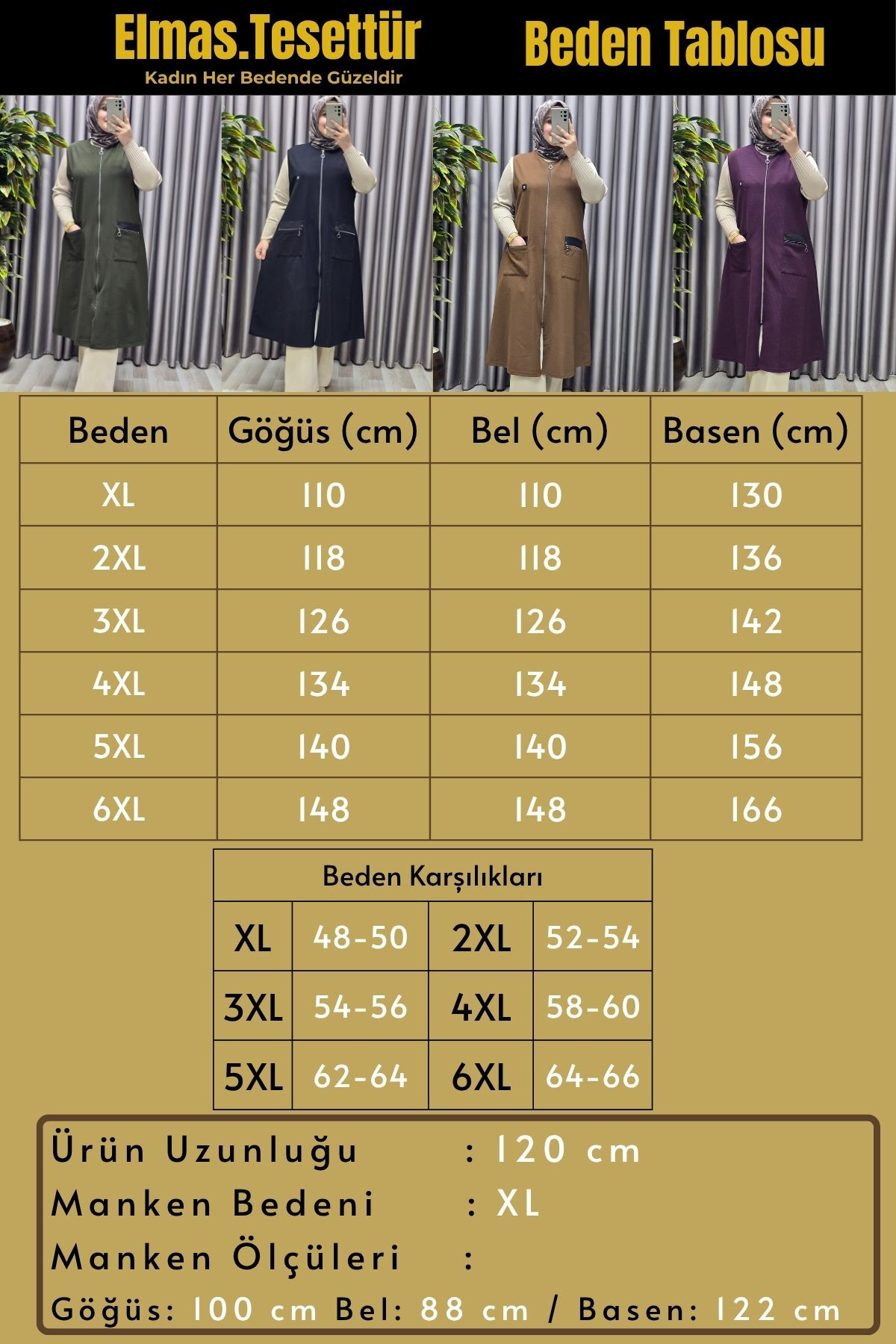 Elmas Tesettür Kadın Tesettür Giyim Büyük Beden Ottoman Yelek