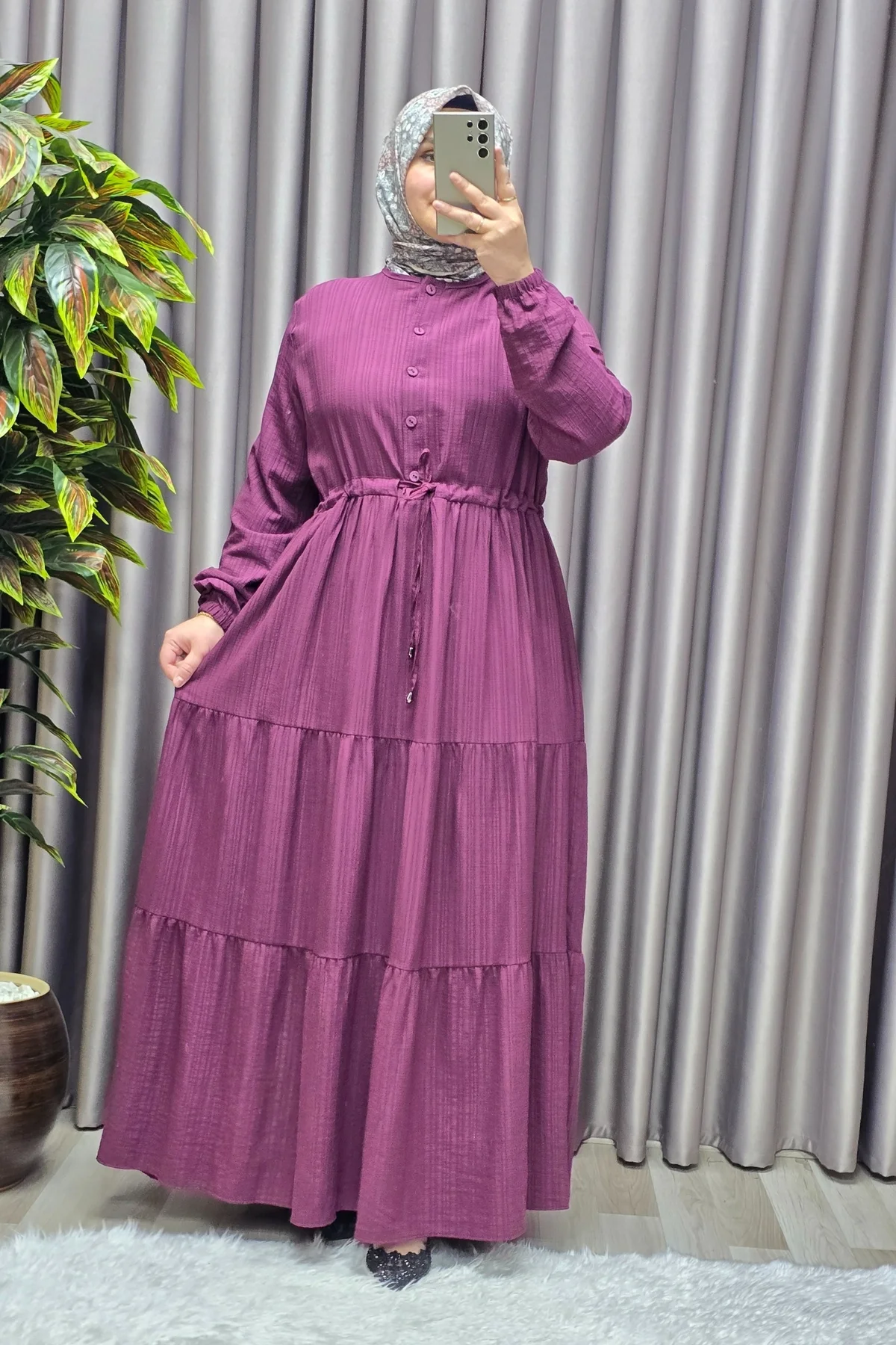 Kadın Tesettür Giyim Büyük Beden Gofre Elbise