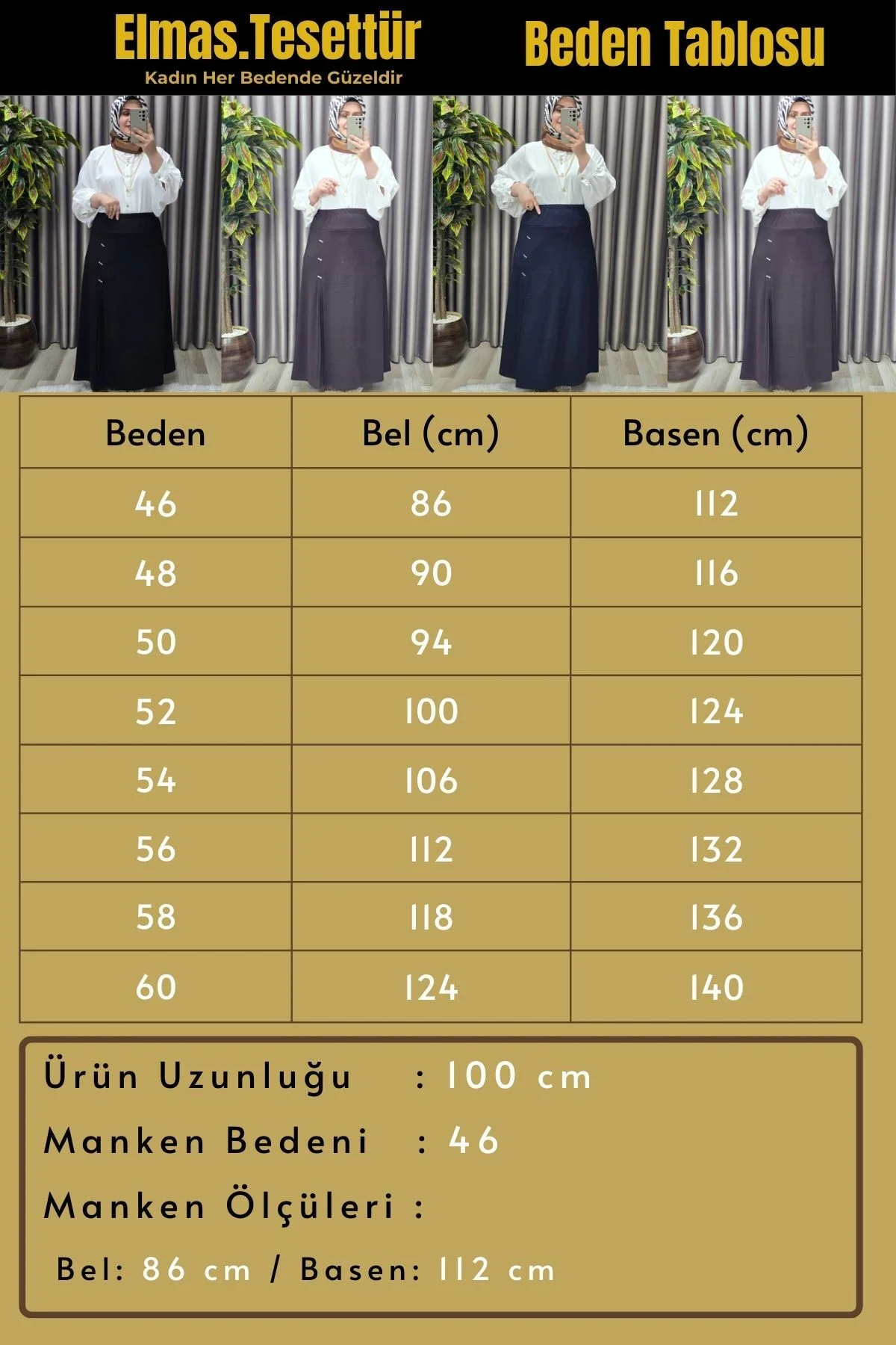 Kadın Tesettür Giyim Büyük Beden Taşlı Piliseli Etek - Görsel 3