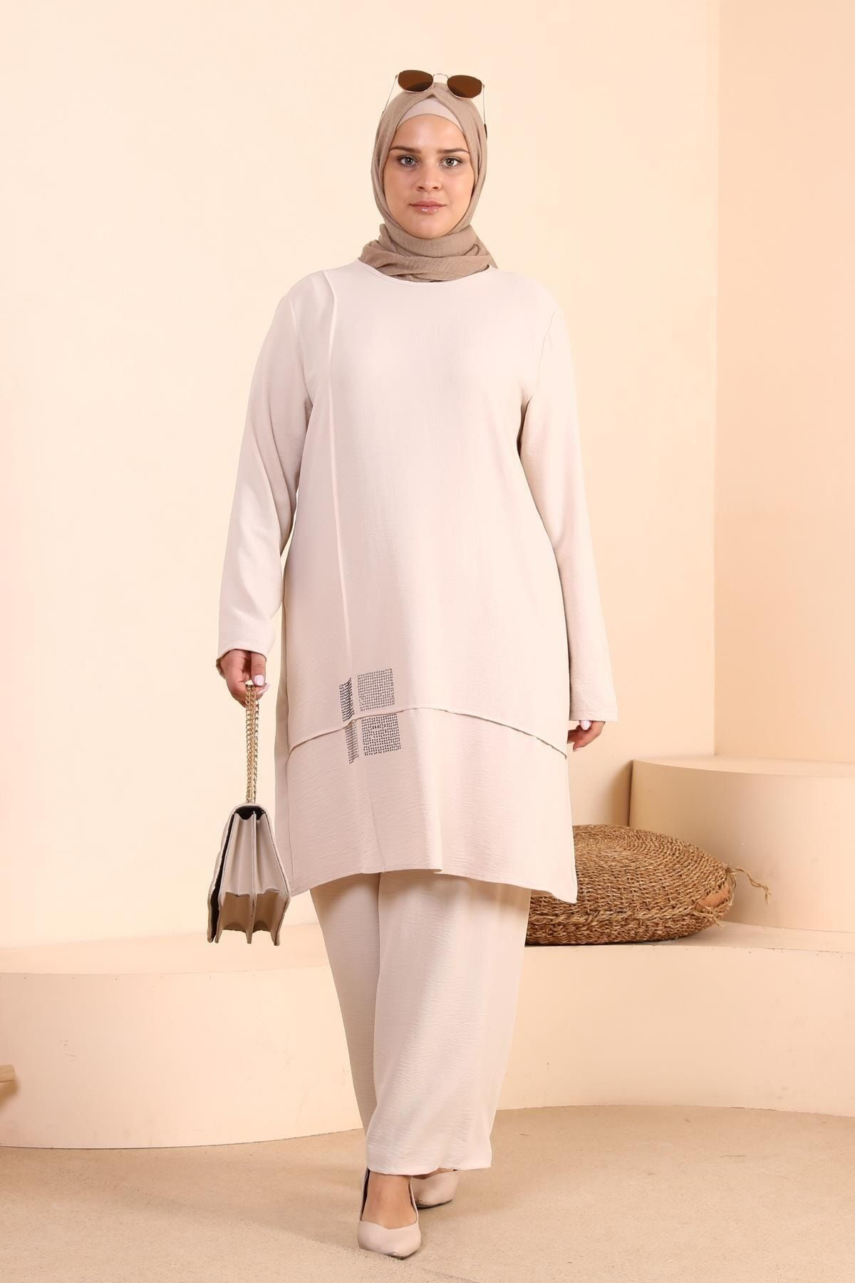 Ferace Kadin Tesettur Giyim Buyuk Beden Tesettur İkili Takim Ayrobin Pan