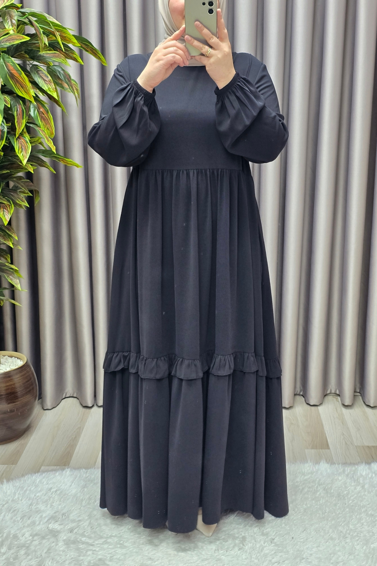 Kadın Tesettür Giyim Büyük Beden Endonezya Krebi Fırfırlı Elbise