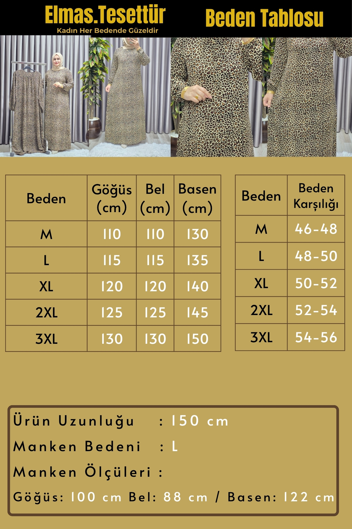 Kadın Tesettür Giyim Büyük Beden Leopar Desen Elbise