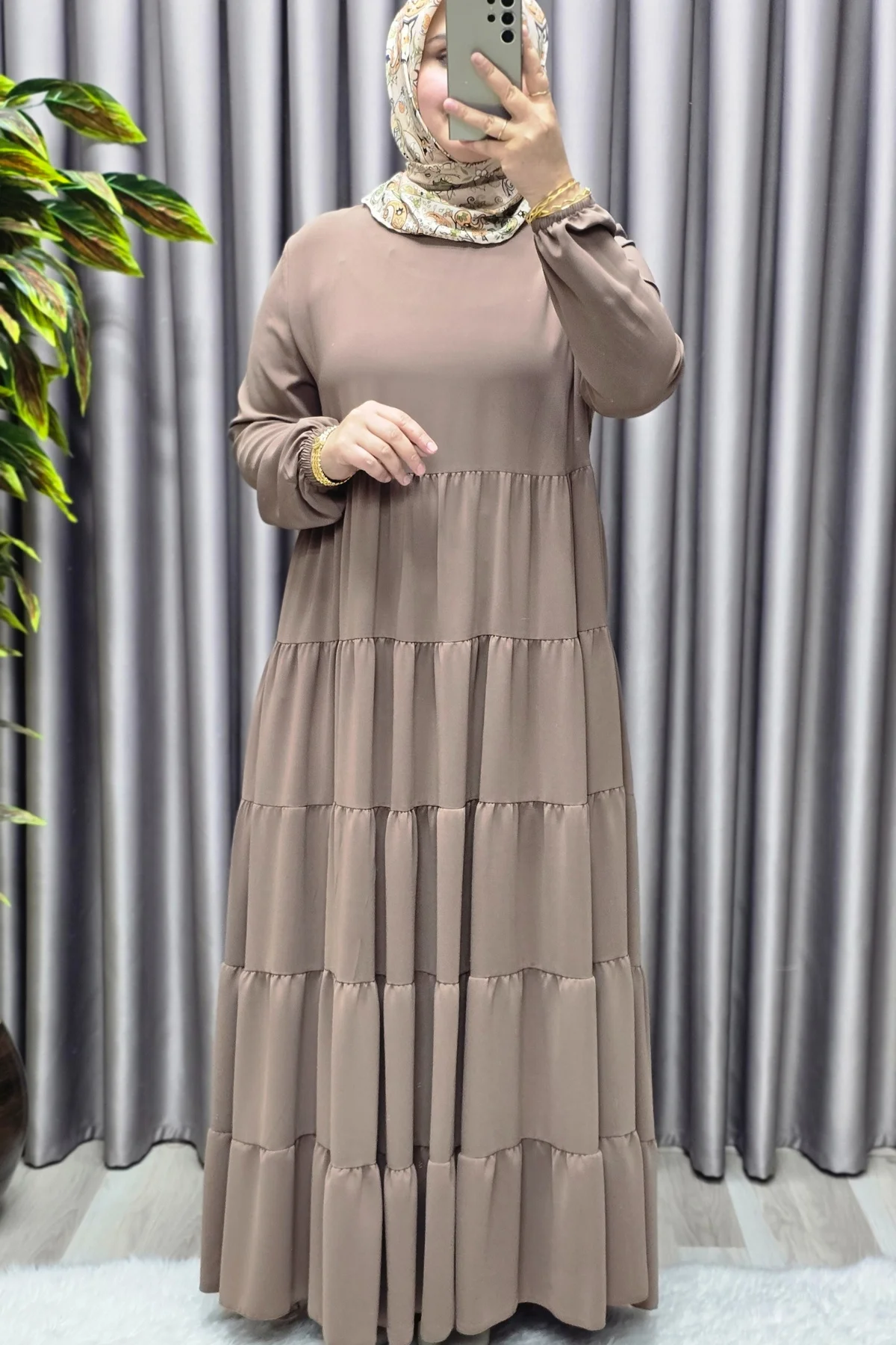 Kadın Tesettür Giyim 5 Katlı Endonezya Krebi Elbise