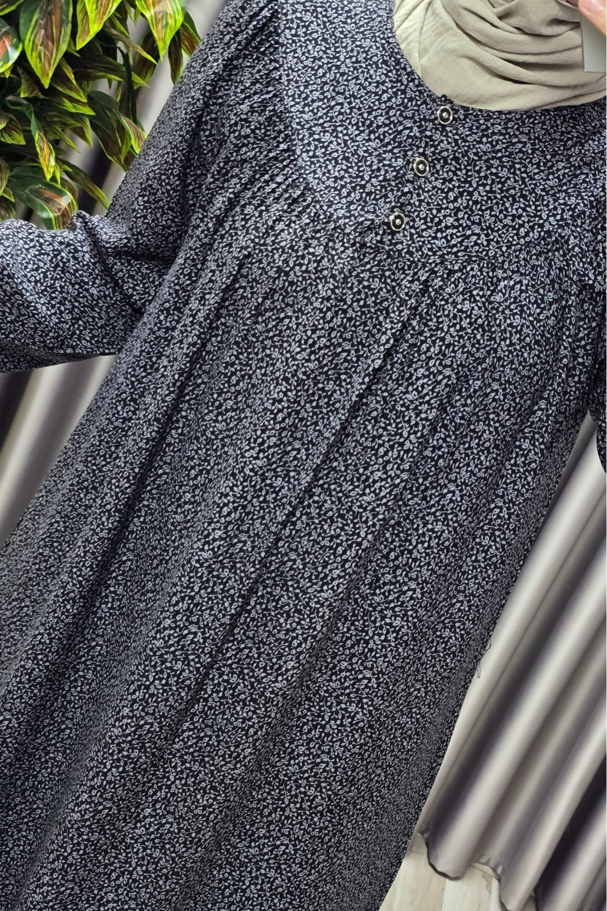 Kadın Tesettür Giyim Büyük Beden Yaprak Desenli Tam Robalı Elbise