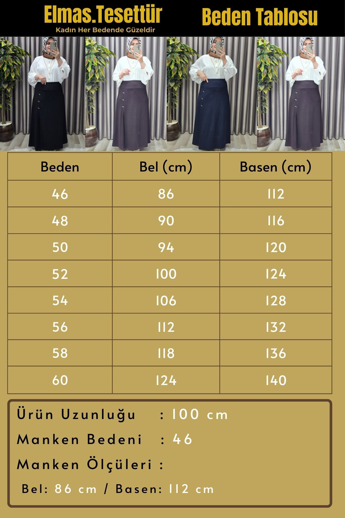 Kadın Tesettür Giyim Büyük Beden Taşlı Piliseli Etek