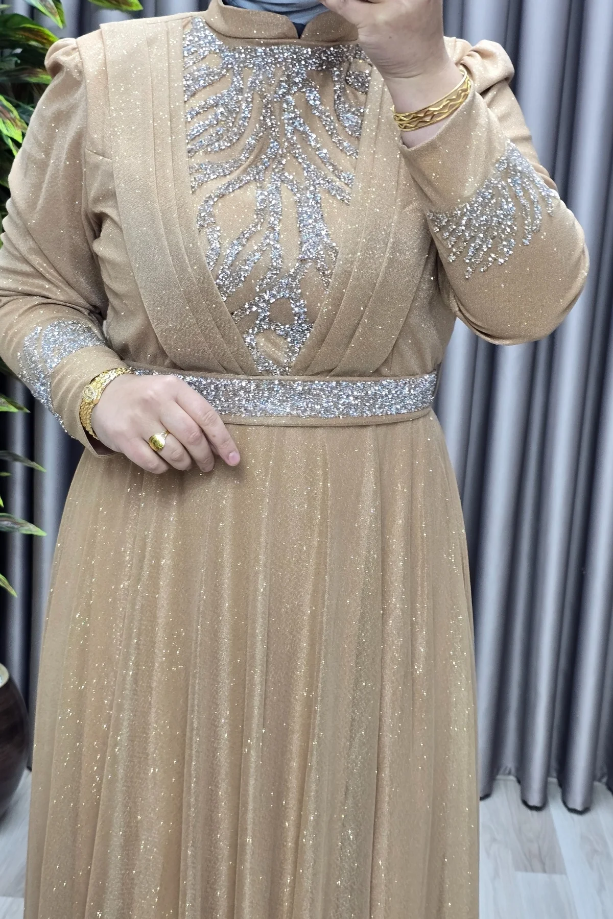 Kadın Tesettür Giyim Büyük Beden V Taşlı Abiye