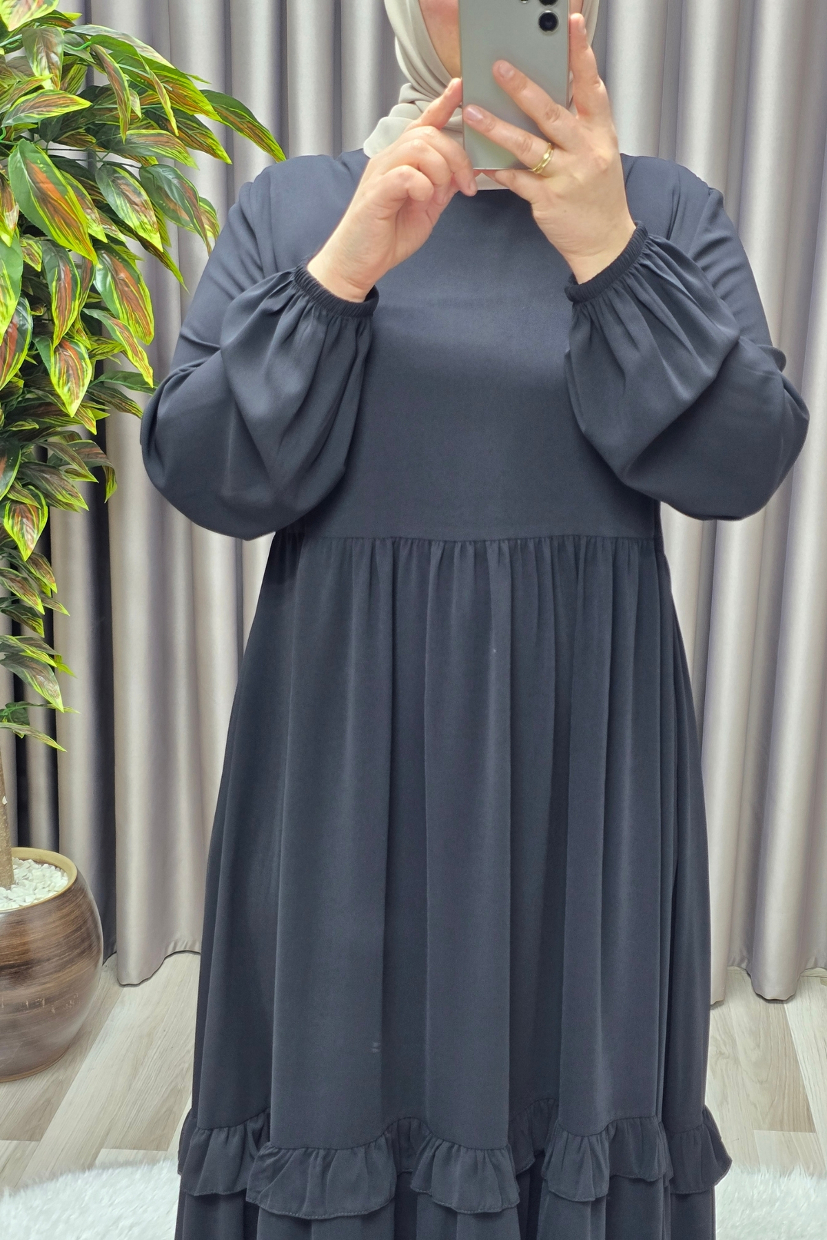 Kadın Tesettür Giyim Büyük Beden Endonezya Krebi Fırfırlı Elbise