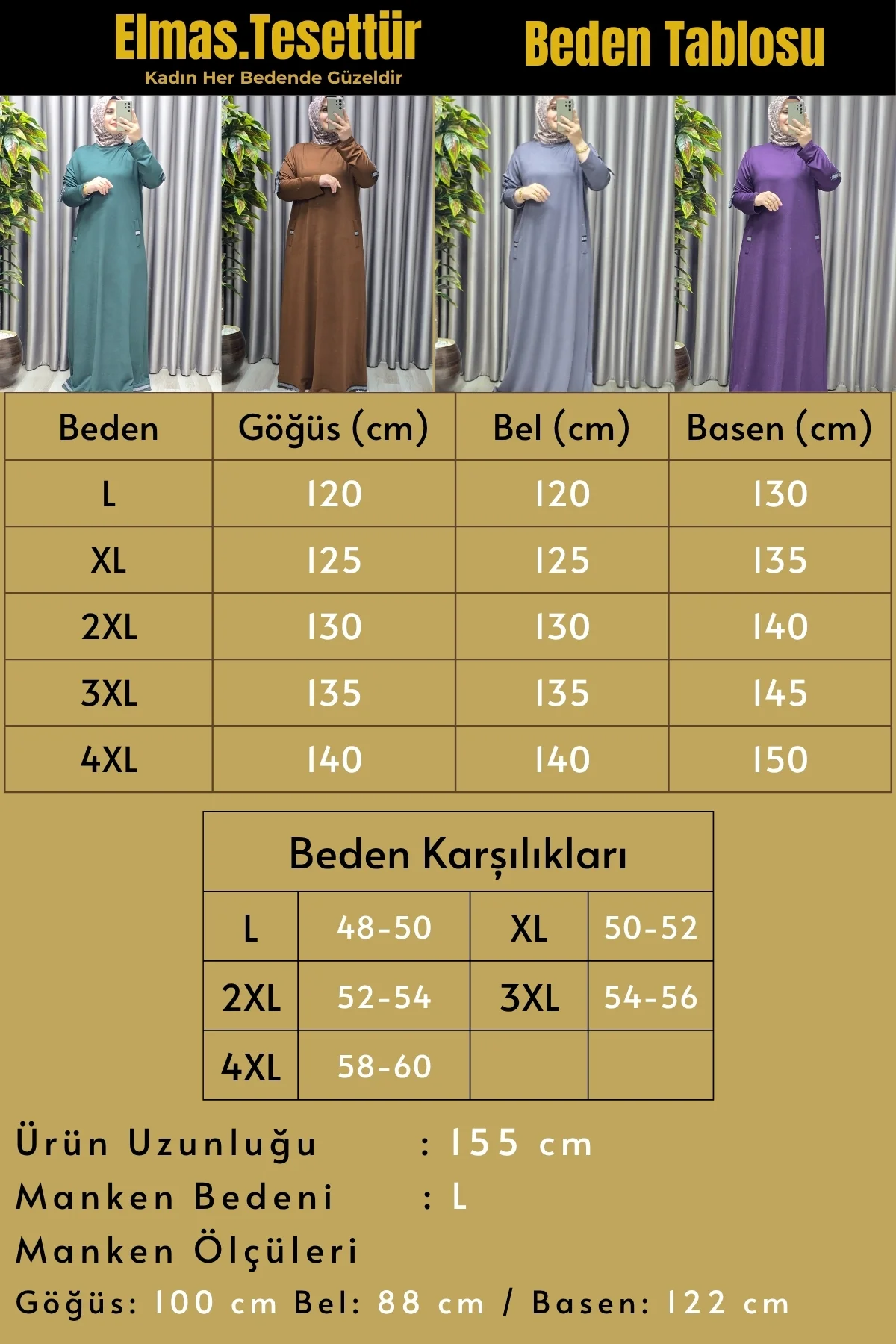 Kadın Tesettür Giyim Büyük Beden Kolu Şeritli Elbise