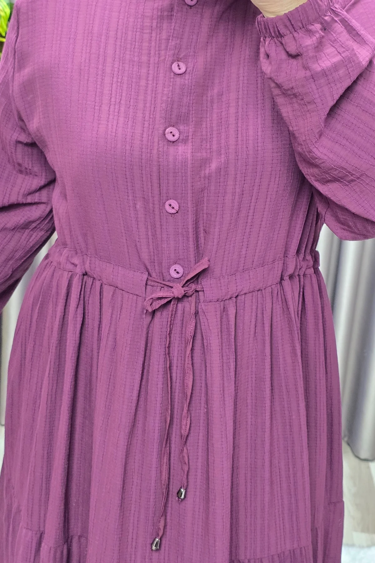 Kadın Tesettür Giyim Büyük Beden Gofre Elbise