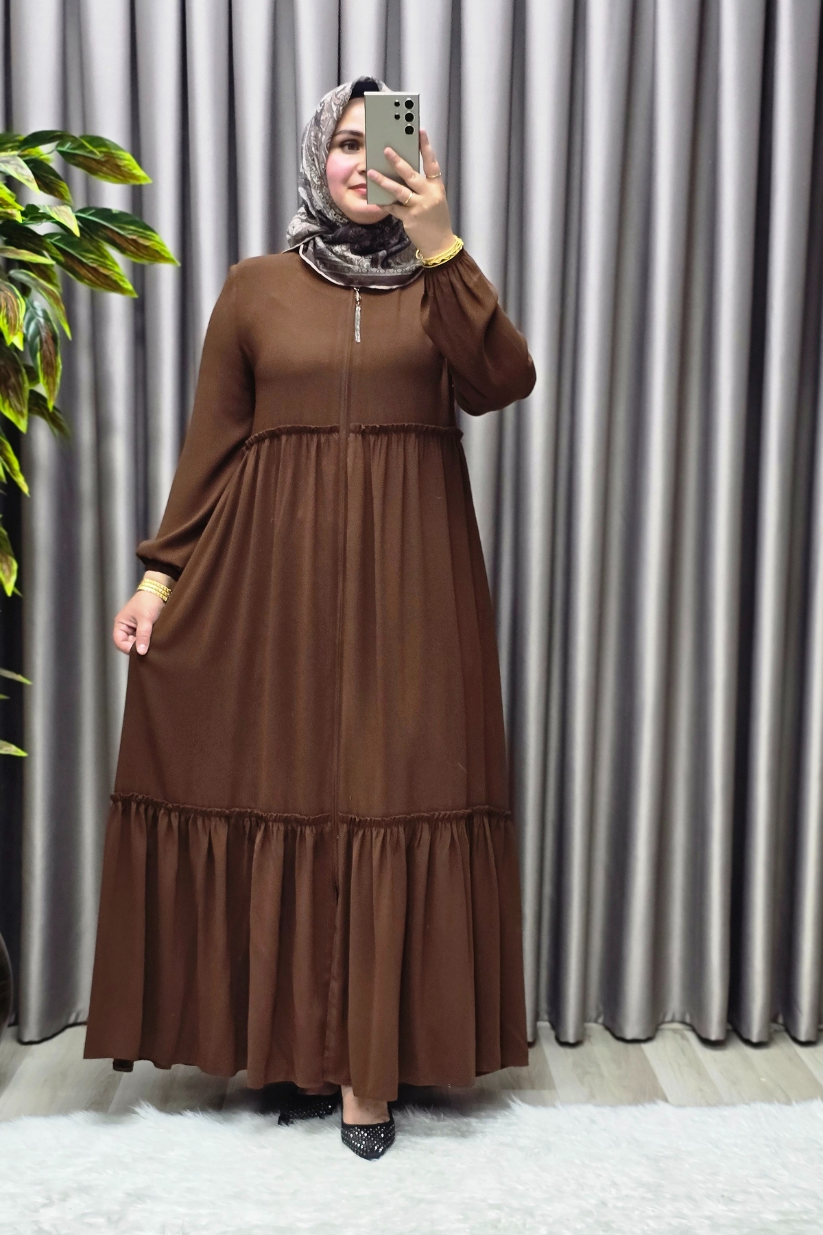 Kadın Tesettür Giyim Büyük Beden İki Katlı Ferace