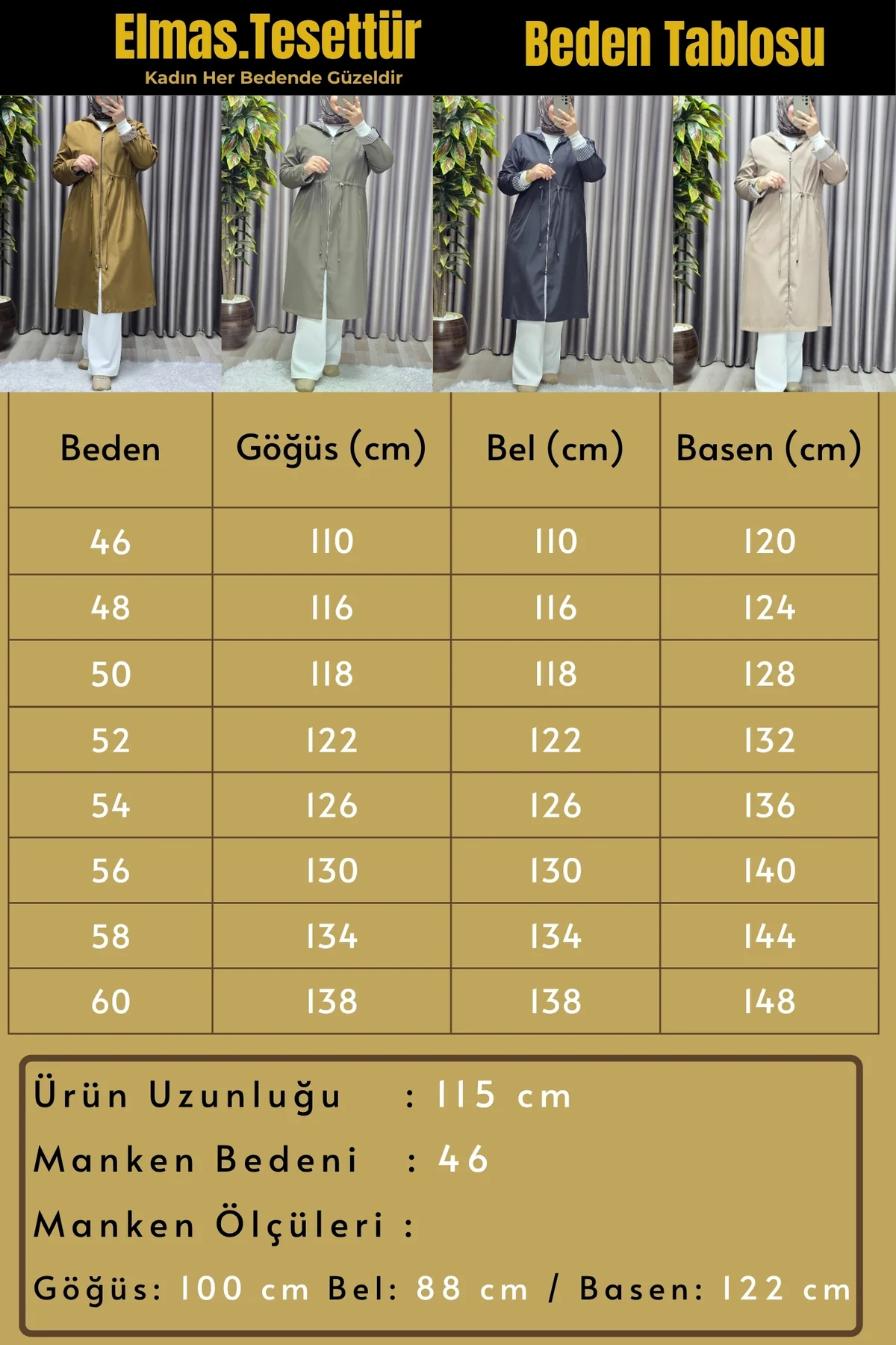 Kadın Tesettür Giyim Büyük Beden Fransız Boy Mevsimlik Trençkot - Görsel 3