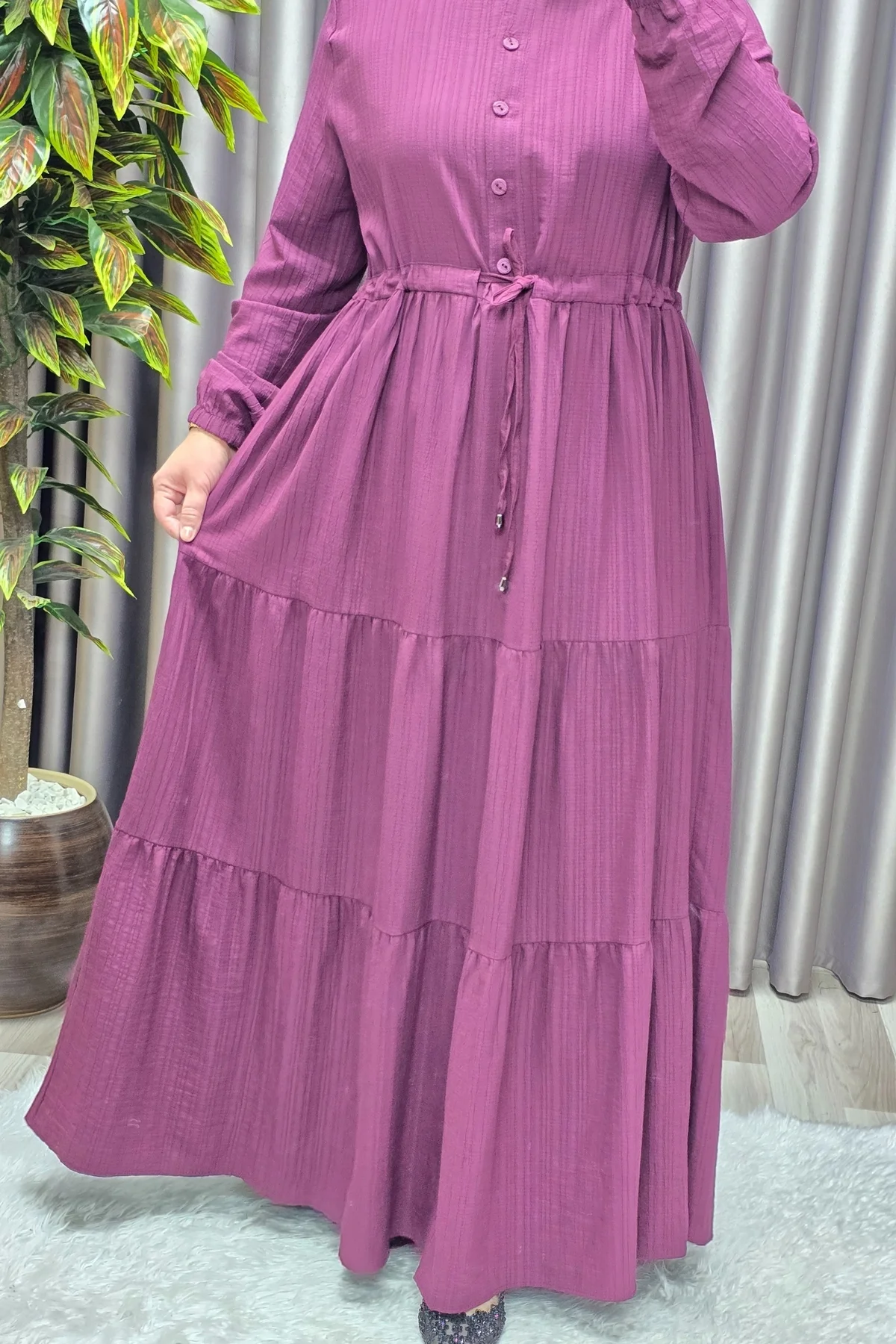 Kadın Tesettür Giyim Büyük Beden Gofre Elbise