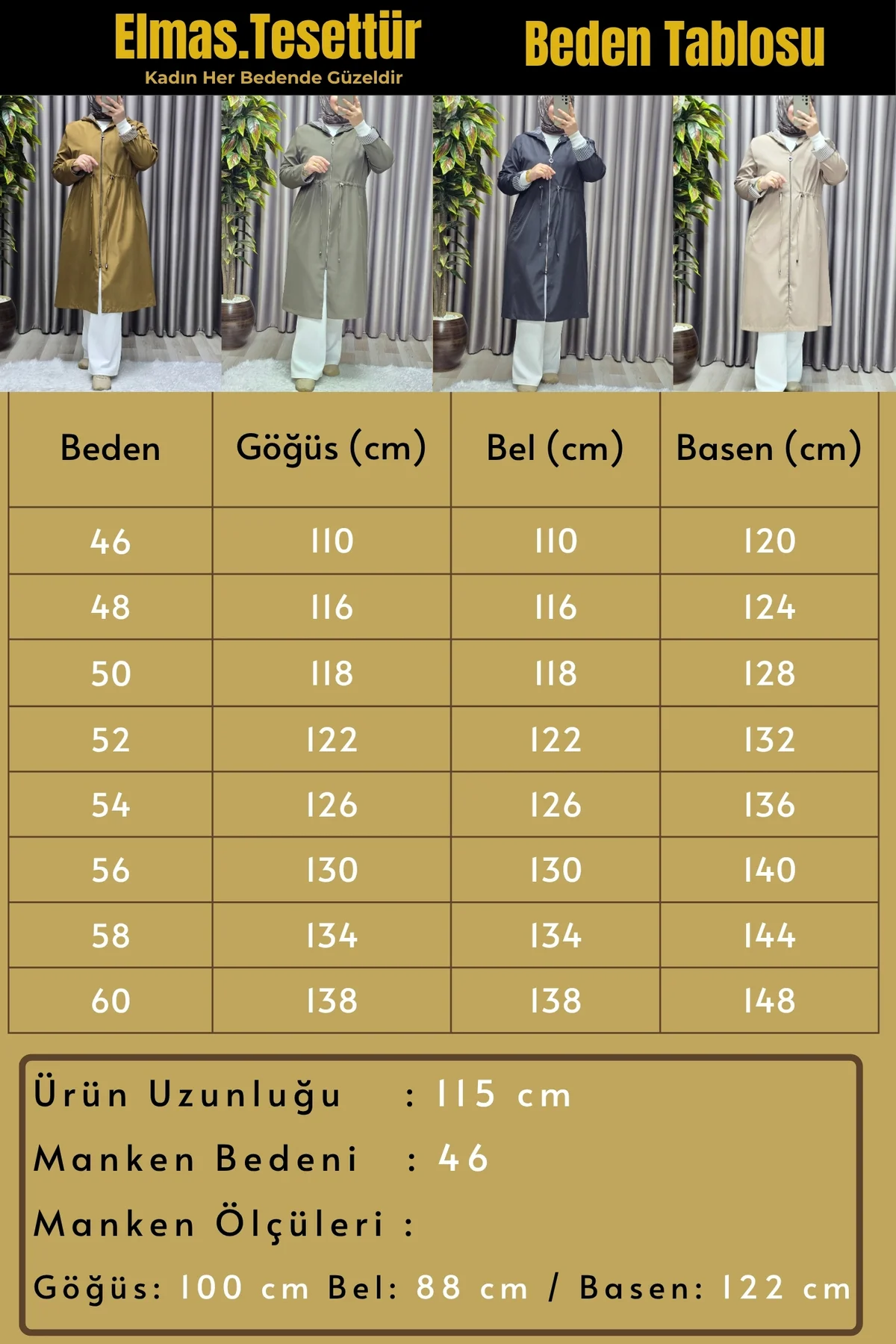 Kadın Tesettür Giyim Büyük Beden Fransız Boy Mevsimlik Trençkot