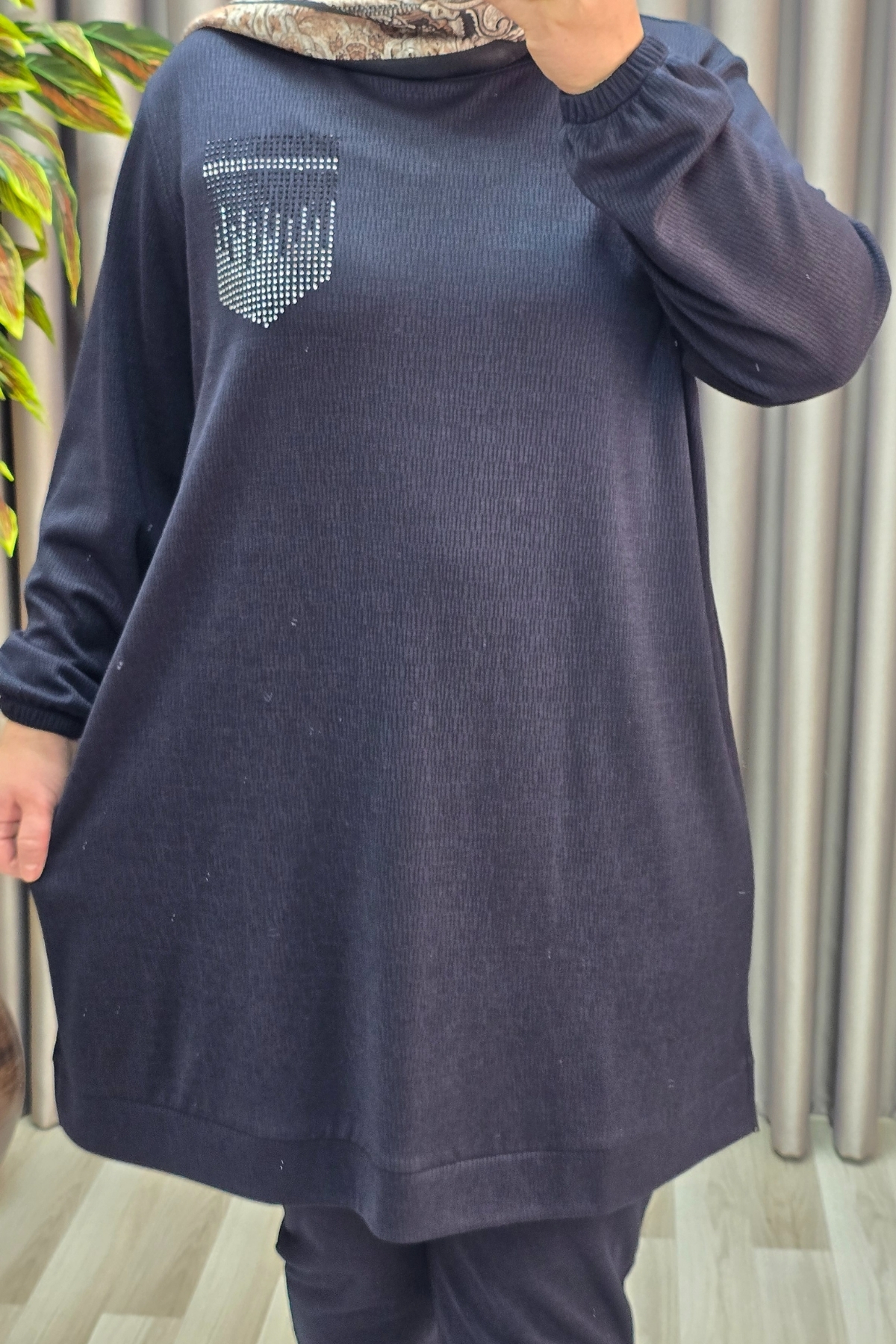 Elmas Tesettür Kadın Tesettür Giyim Büyük Beden Cebi Taş İşlmeli İkili Takım