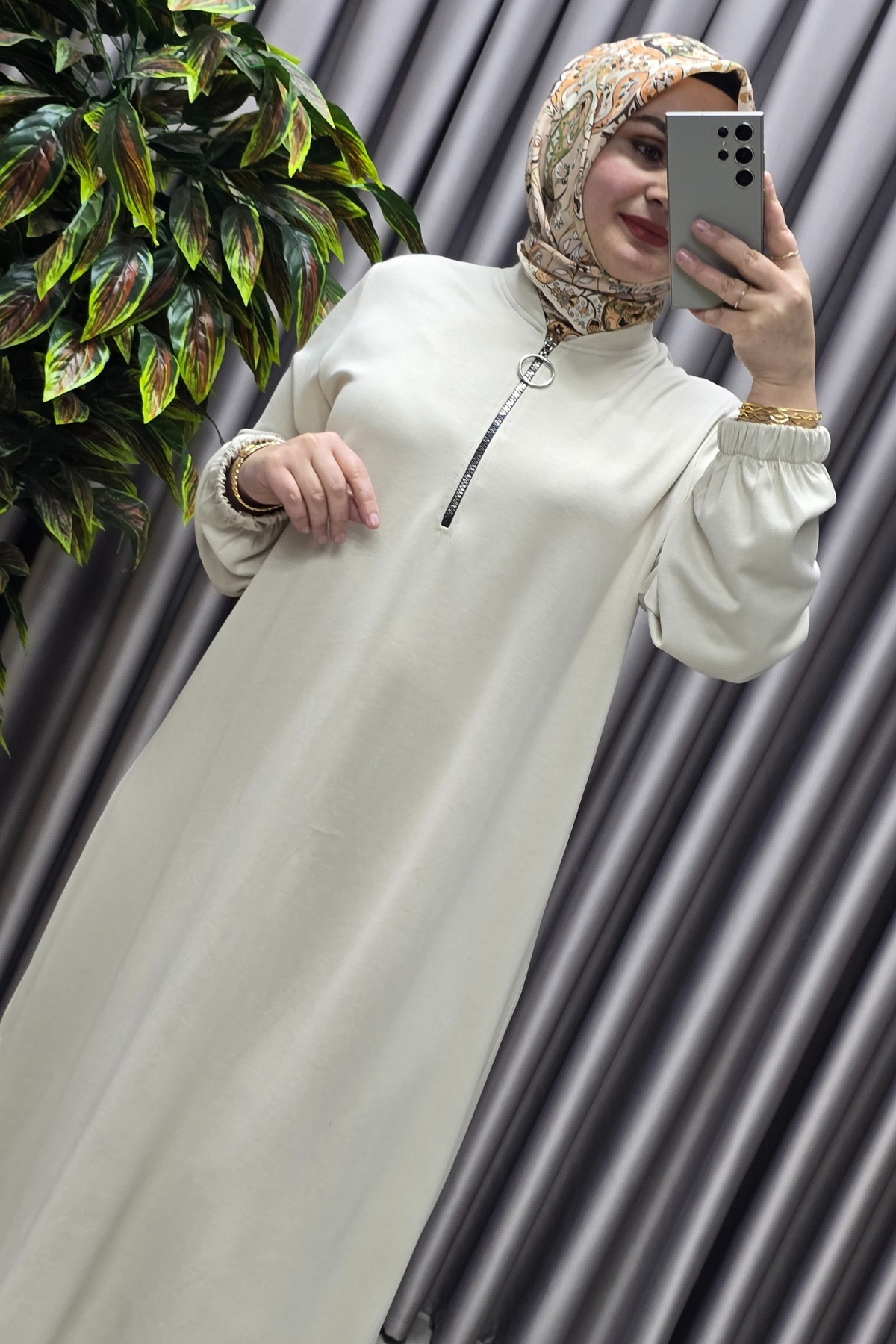 Elmas Tesettür Kadın Tesettür Giyim Büyük Beden Fermuarlı Jumbo Uzun Tunik