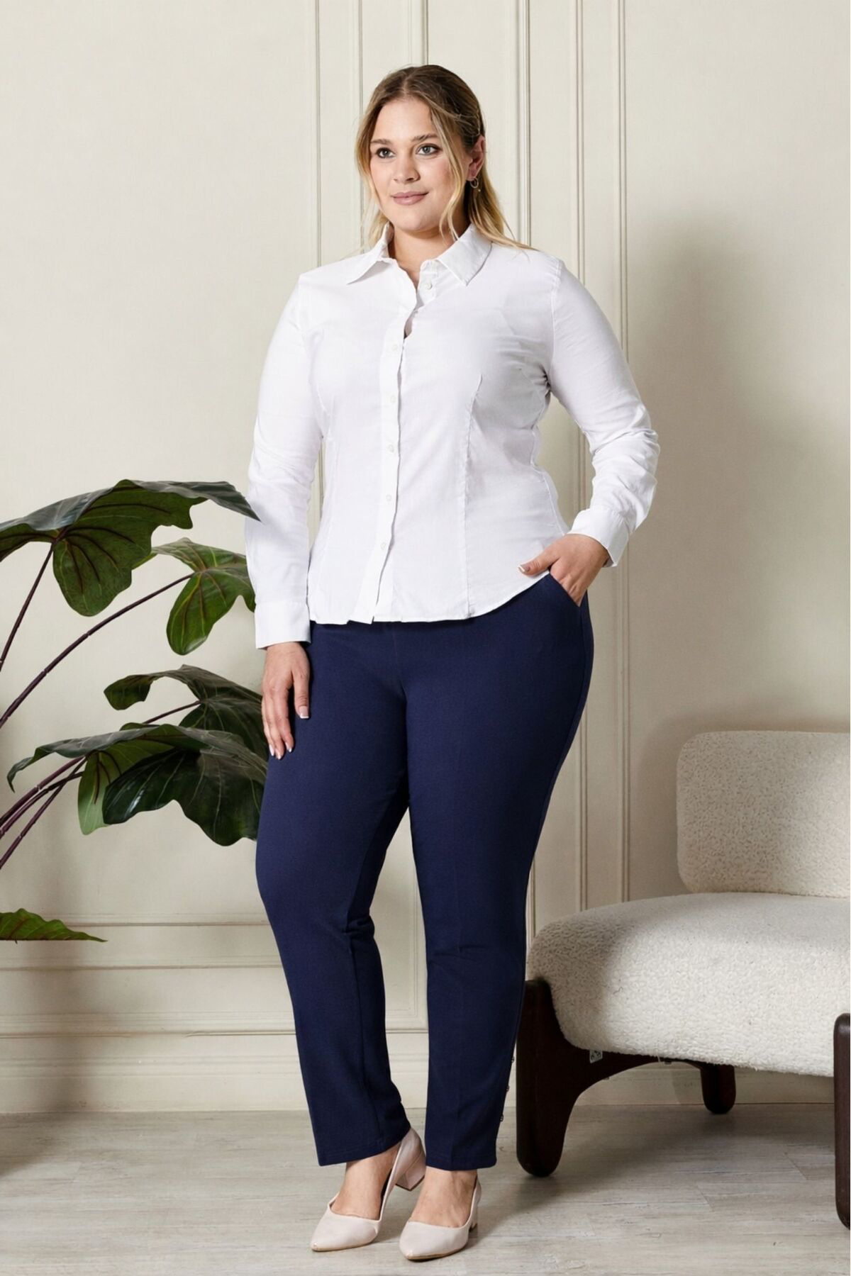 Kadın Tesettür Giyim Büyük Beden Rivetli Zımbalı Scuba Pantolon