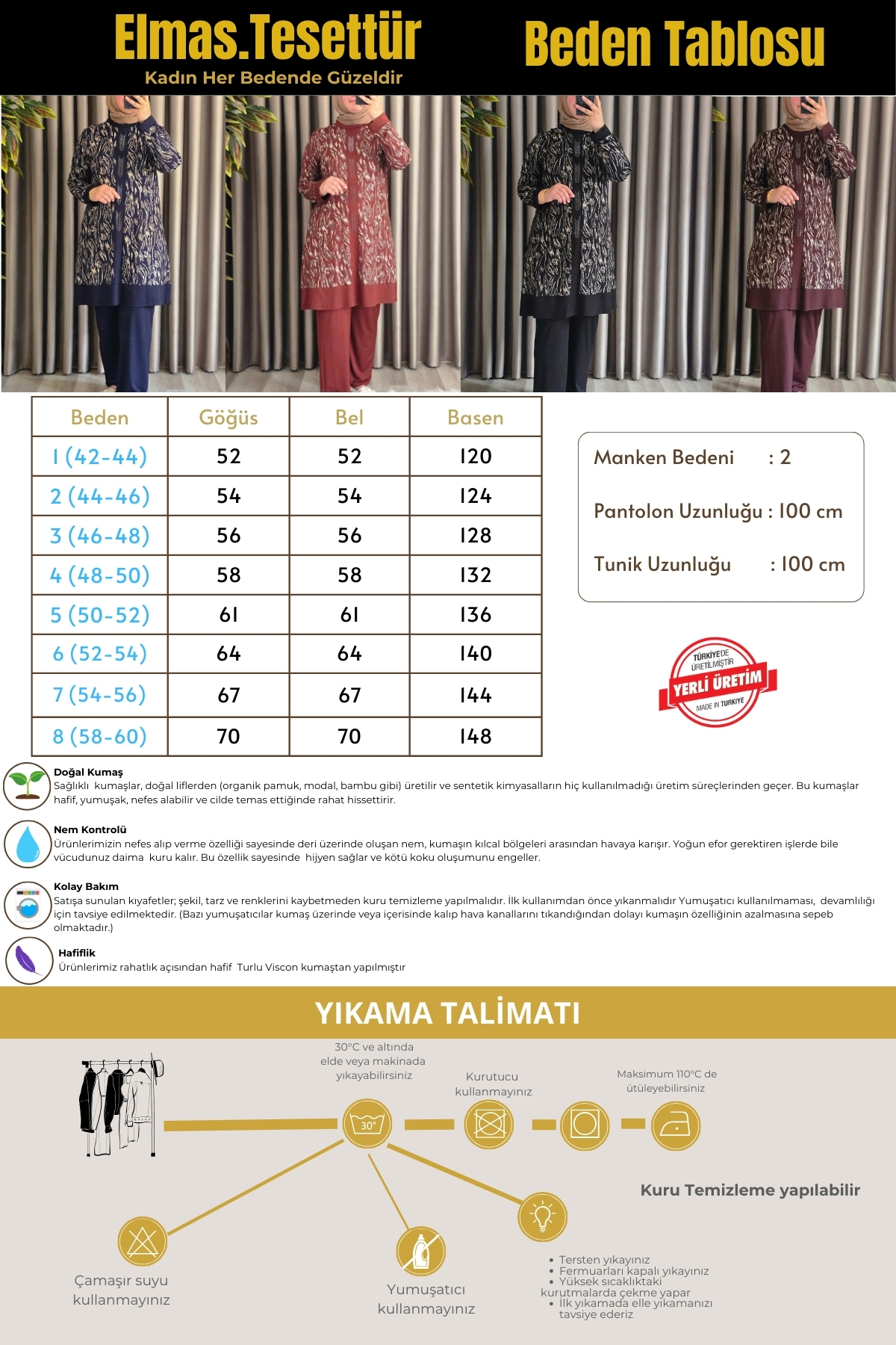 Elmas Tesettür Kadın Tesettür Giyim Büyük Beden Şerit Desenli Nisa Takım