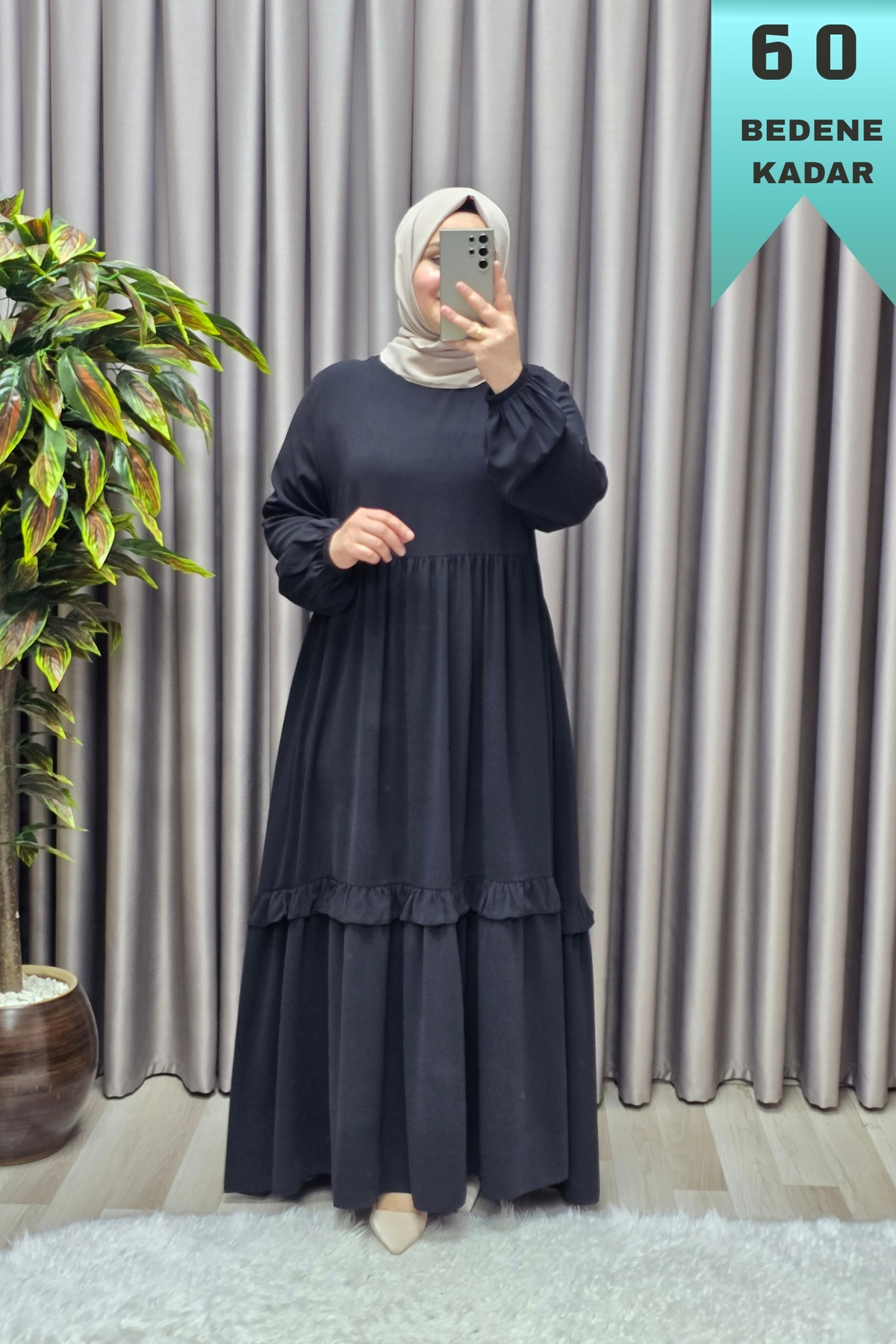 Kadın Tesettür Giyim Büyük Beden Endonezya Krebi Fırfırlı Elbise