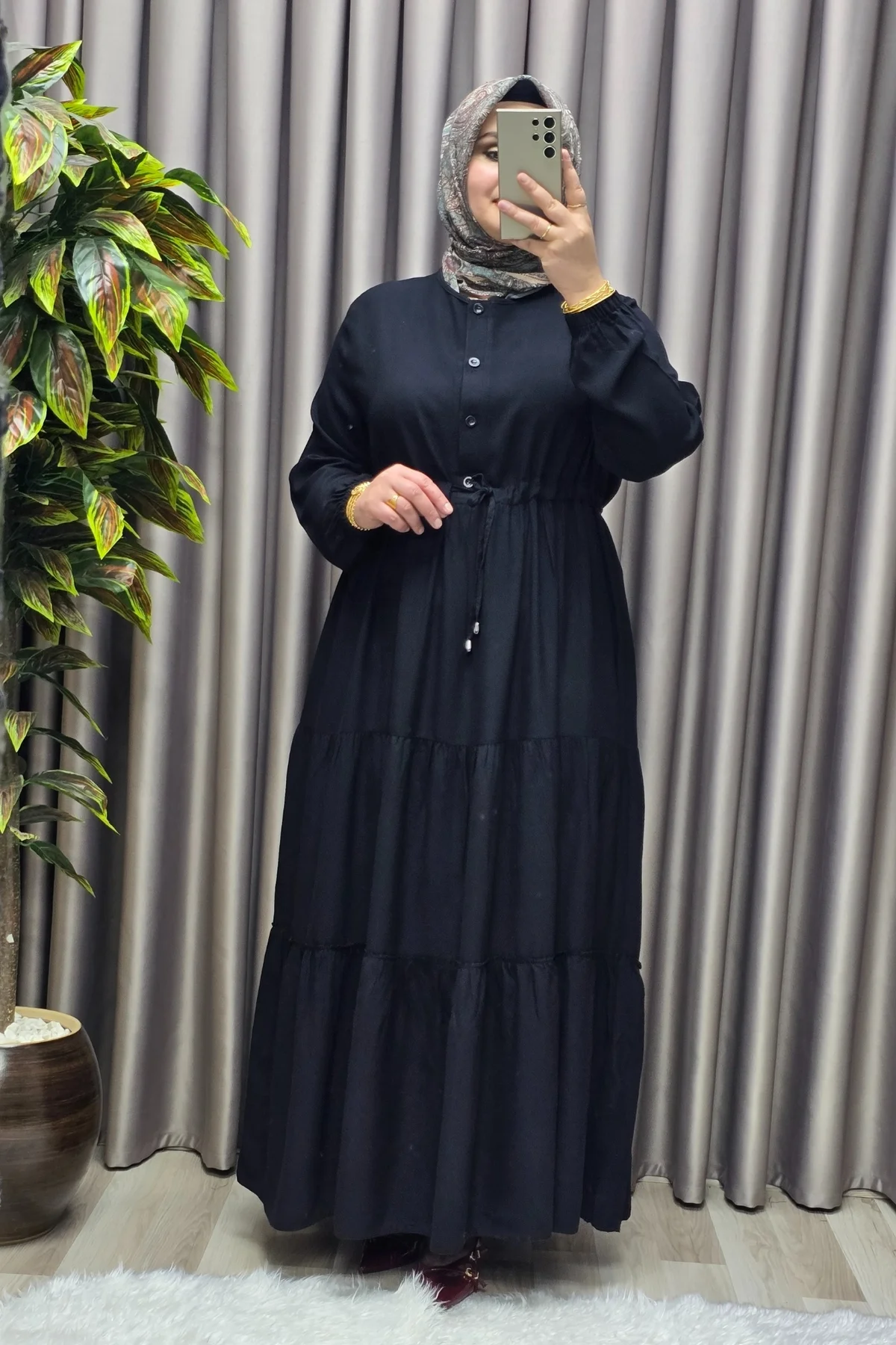 Kadın Tesettür Giyim Büyük Beden Üç Katlı Elbise