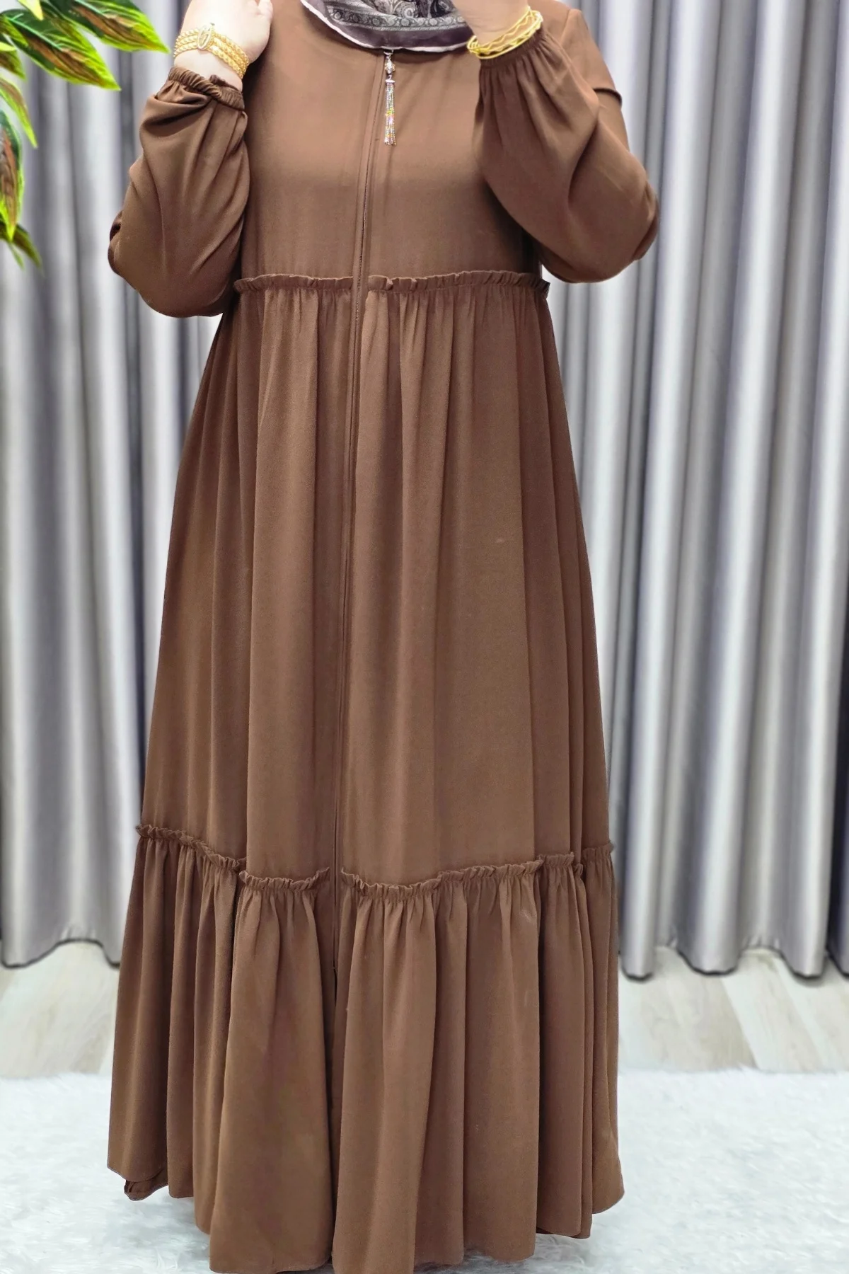 Kadın Tesettür Giyim Büyük Beden İki Katlı Ferace