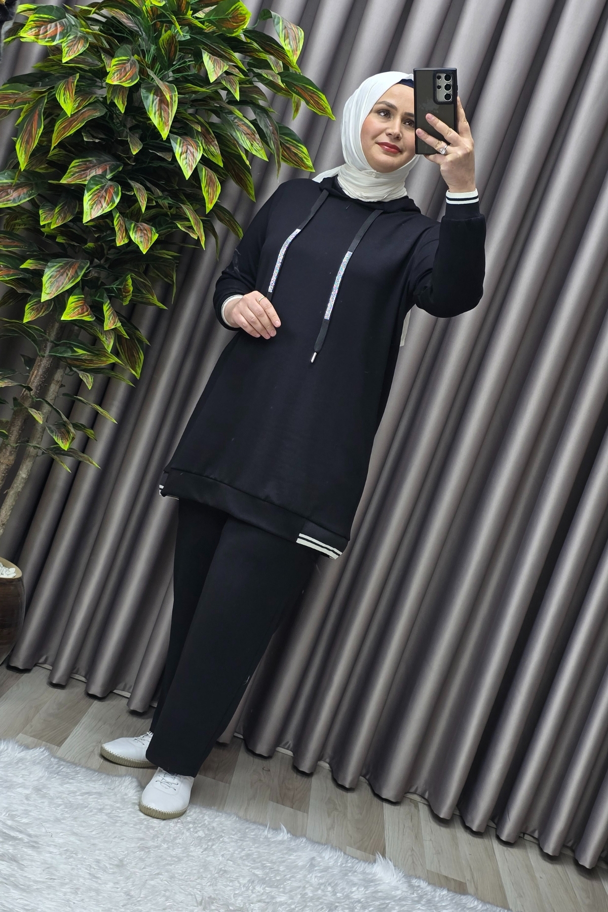 Elmas Tesettür Kadın Tesettür Giyim Büyük Beden Kapşonlu Spor İkili Takım