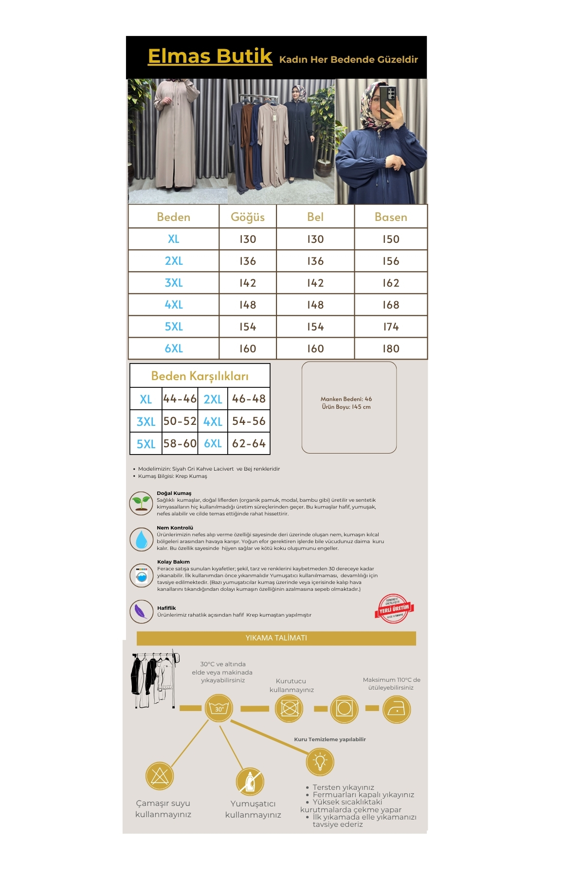 Kadın Tesettür Giyim Büyük Beden Nur Robalı Krep Ferace