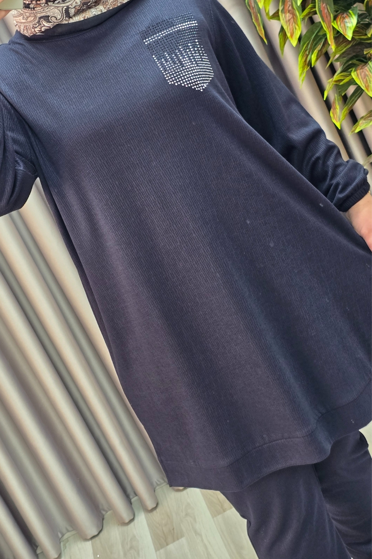 Elmas Tesettür Kadın Tesettür Giyim Büyük Beden Cebi Taş İşlmeli İkili Takım