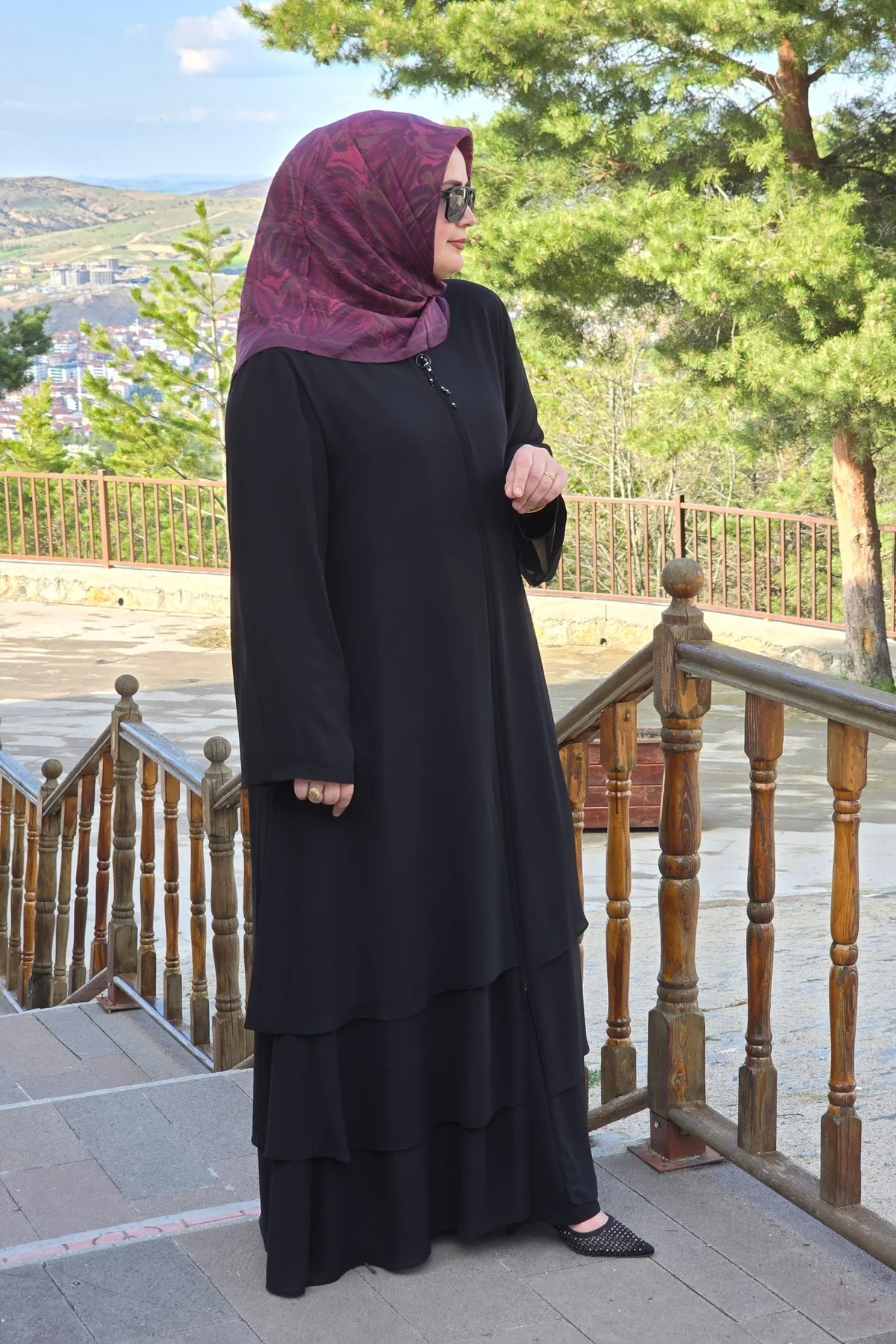Kadın Tesettür Giyim Büyük Beden Üç Katlı Astarlı Abaya Ferace